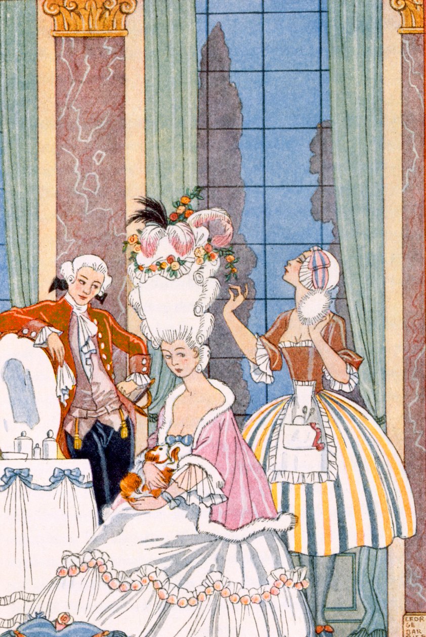 「The Art of Perfume」より、18世紀のフランス、パブ。 1912年（ポチョワールプリント） 作： ジョルジュ・バーバー