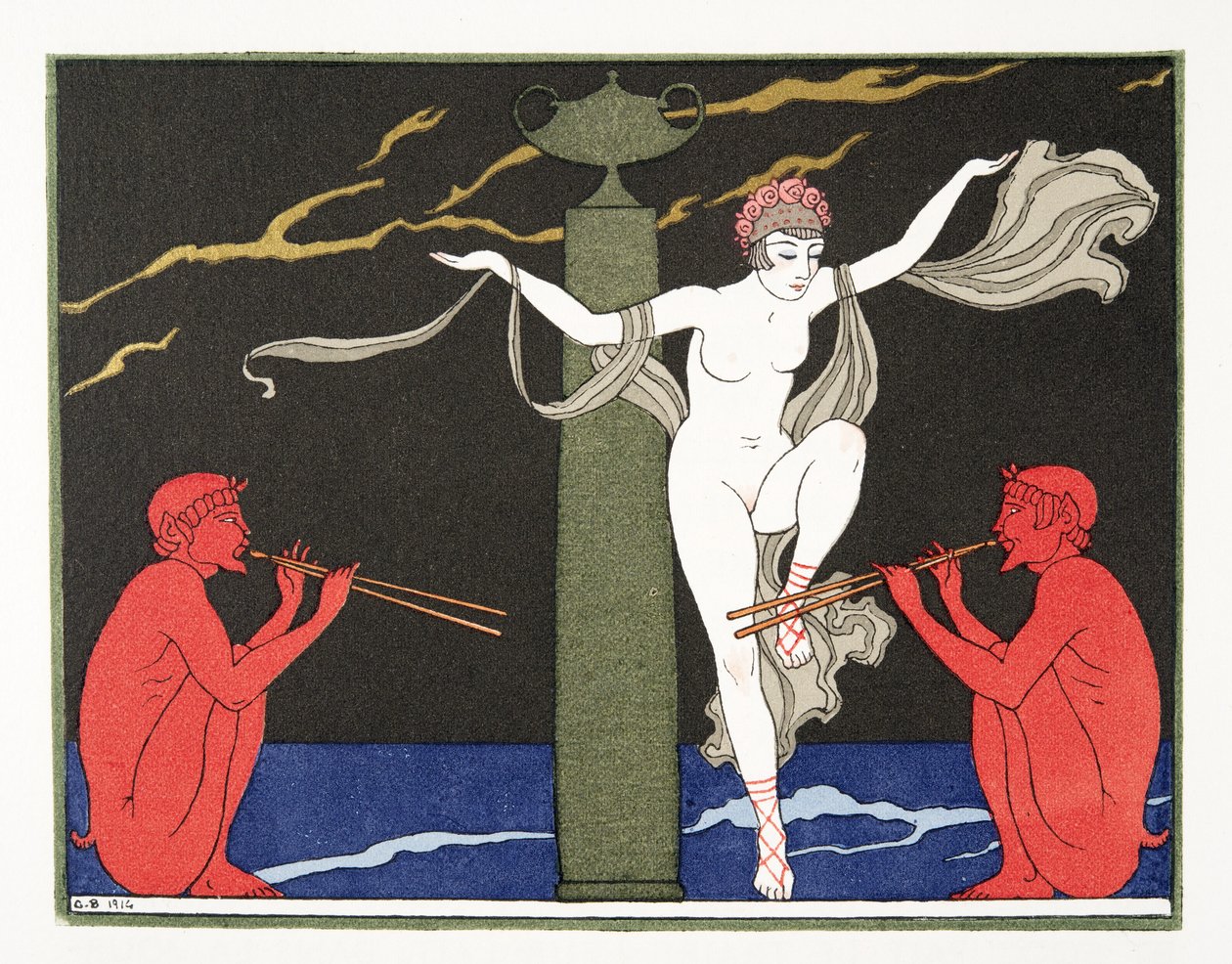 パブのピエール・ルイによる「レ・シャンソン・ド・ビリティス」のイラスト。 1922年（ステンシルプリント） 作： ジョルジュ・バーバー