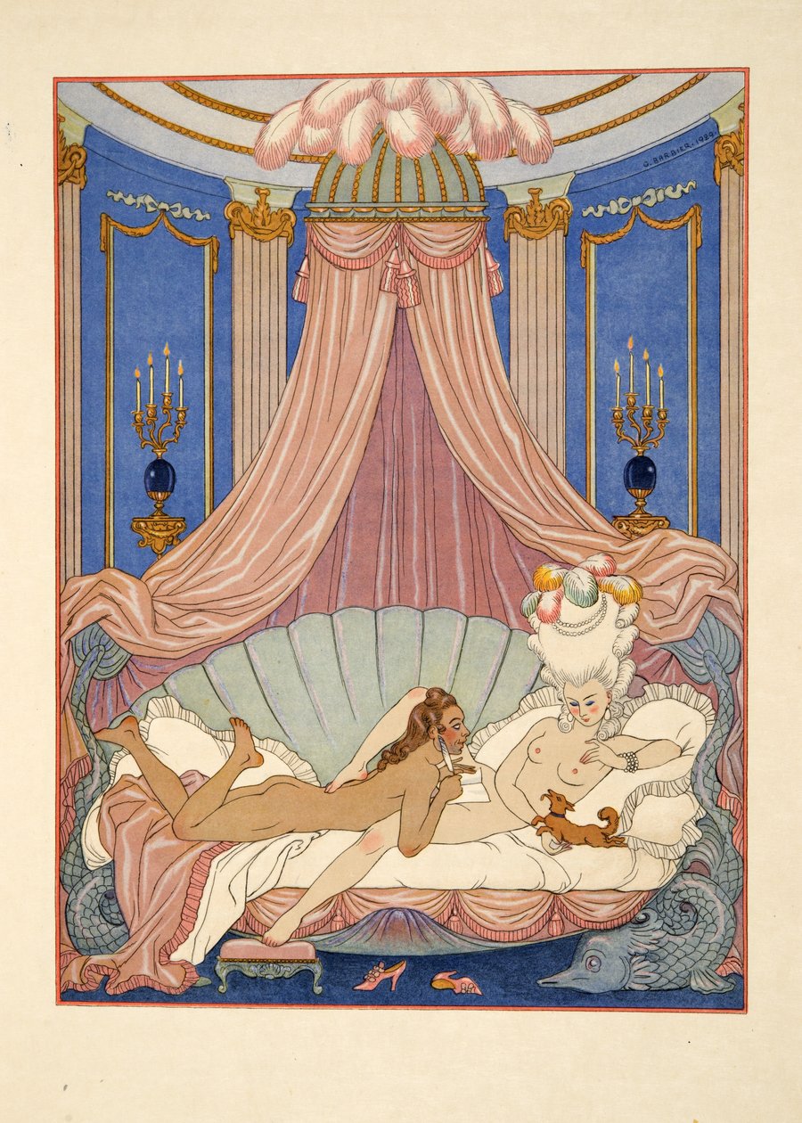 Pierre Choderlos de Laclos (1741-1803) pub による「Les Liaisons Dangereuses」のイラスト。 1934年（ステンシルプリント） 作： ジョルジュ・バーバー