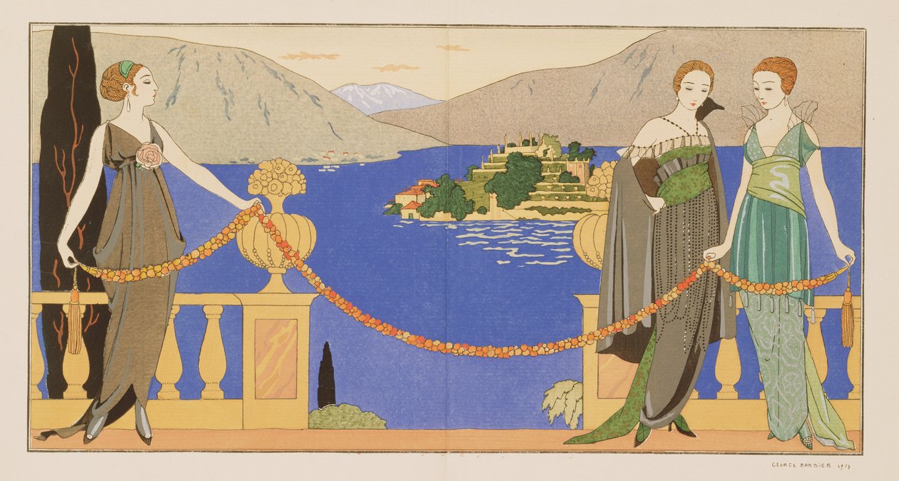Isola Bella、Redfern がデザインしたイブニング ドレス、「Gazette du Bon Ton」のプレート 57、1914 年 6 月（ポチョワール プリント） 作： ジョルジュ・バーバー