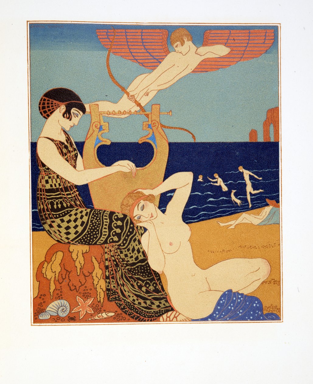 シンボリック リング、「Les Chansons de Bilitis」のイラスト、Pierre Louys 作、パブ。 1922年（ステンシルプリント） 作： ジョルジュ・バーバー