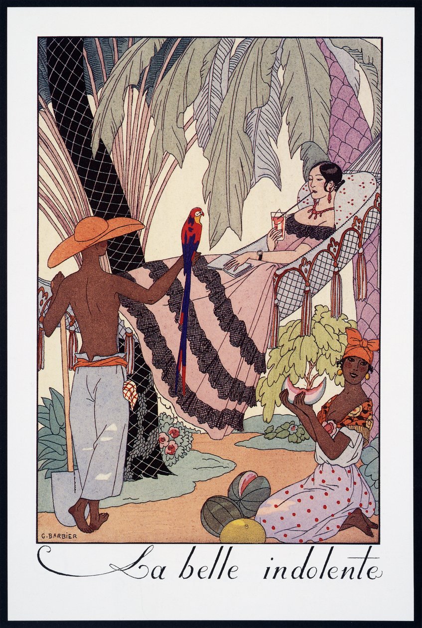 La Belle Indolente、George Barbier（1882-1932）によるリトグラフ、Falbalas et Fanfreluches、Almanach des Modes Presentes、Passees et Futures、フランス、20世紀 作： ジョルジュ・バーバー