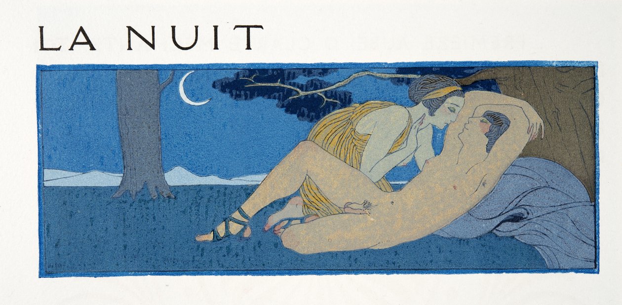 夜、パブのピエール・ルイによる「レ・シャンソン・ド・ビリティス」のイラスト。 1922年（ステンシルプリント） 作： ジョルジュ・バーバー