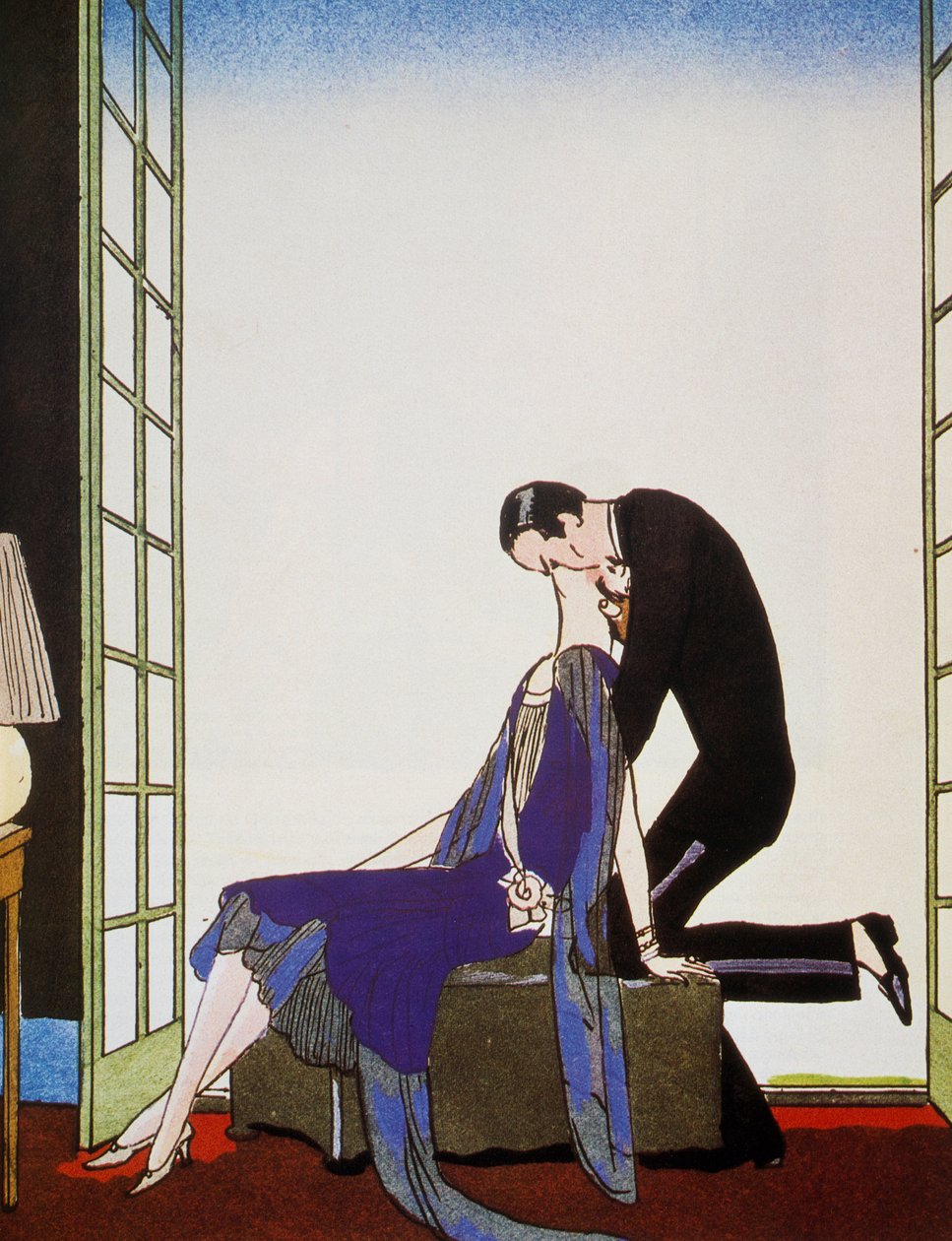 火、ジョージ・バルビエ（1882-1932）によるリトグラフ、Falbalas et Fanfreluches、Almanach des Modes Presentes、Passees et Futuresから 作： ジョルジュ・バーバー