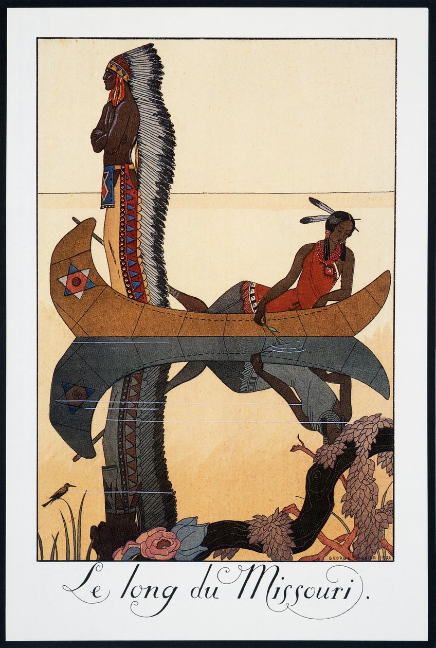 ミズーリに沿って、ジョージ・バルビエ（1882-1932）によるリトグラフ、Falbalas et Fanfreluches、Almanach des Modes Presentes、Passees et Futures、フランス、20世紀 作： ジョルジュ・バーバー