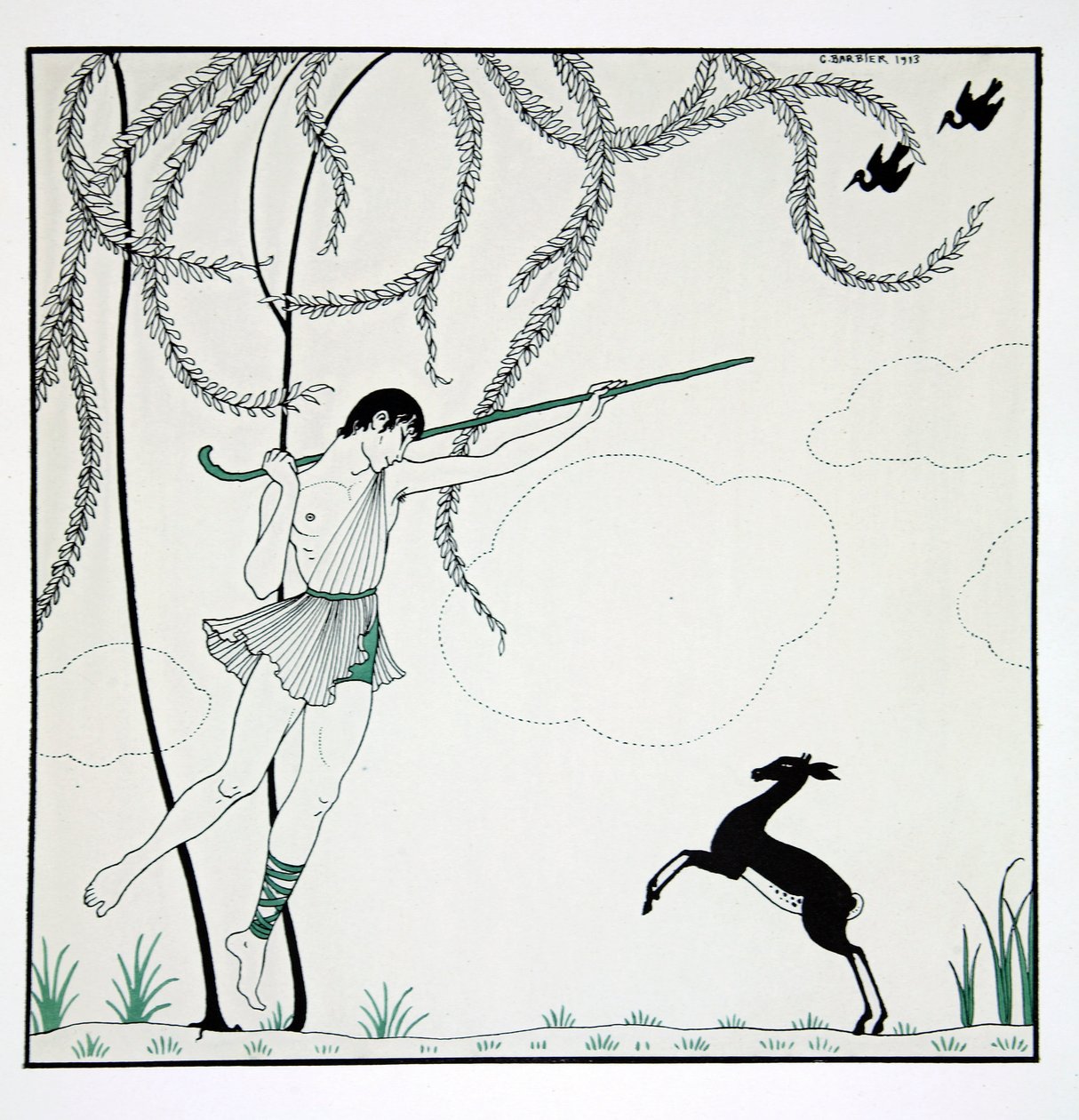 シリーズ「ヴァスラフ・ニジンスキーのダンスのデザイン」（1889-1950）のナルシス。 ジョルジュ・バルビエ (1882-1932)、ポショワール版画 作： ジョルジュ・バーバー