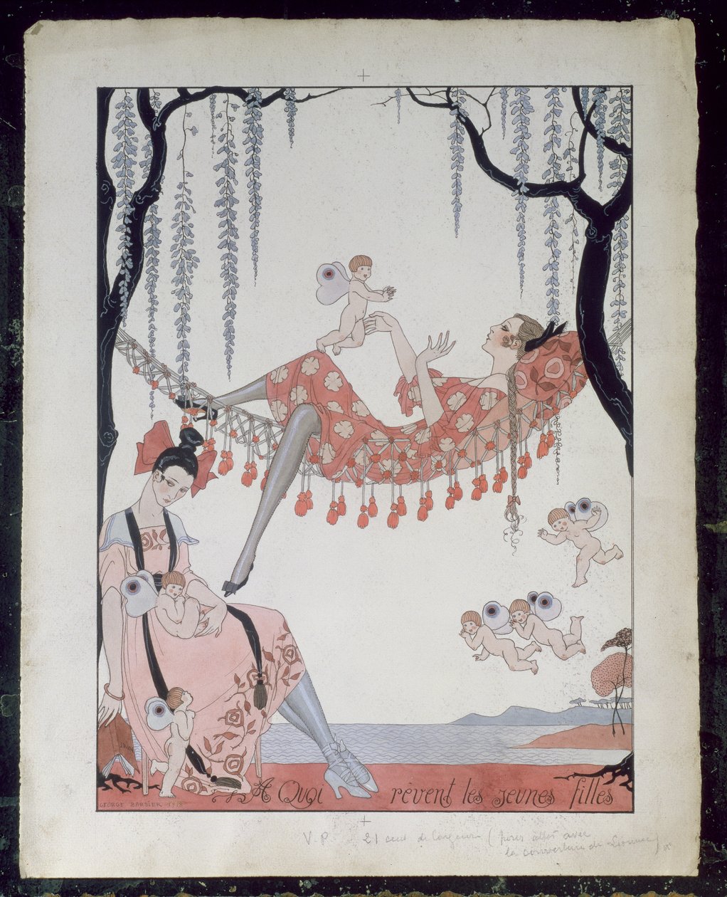 若い女性の夢は？ 1918年（紙にペン、インク、水彩） 作： ジョルジュ・バーバー