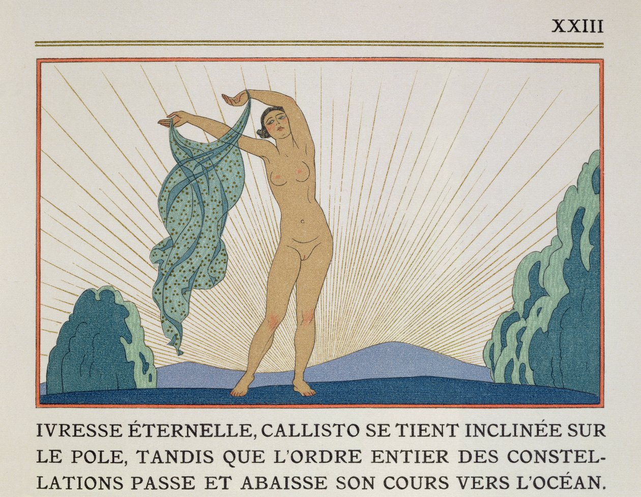 踊る女、1923年に出版されたポール・ヴァレリー（1871-1945）による「Les Mythes」のイラスト（ポチョワールプリント） 作： ジョルジュ・バーバー