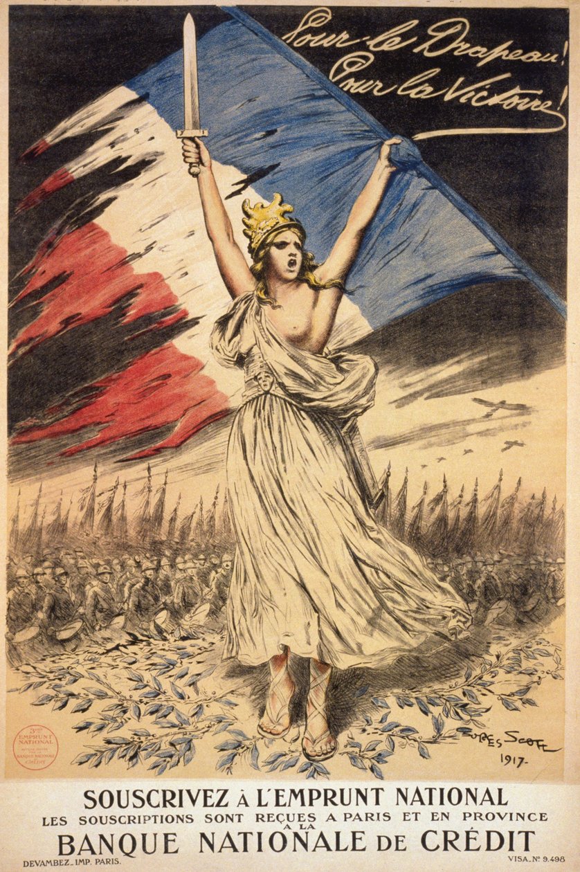 国民ローンの申し込みのポスター。"国旗のために、勝利のために」-ジョルジュ・ベルタン・スコット（1873-1942）（スコット・ド・プラニョール）の絵 作： ジョルジュ・バーティン・スコット