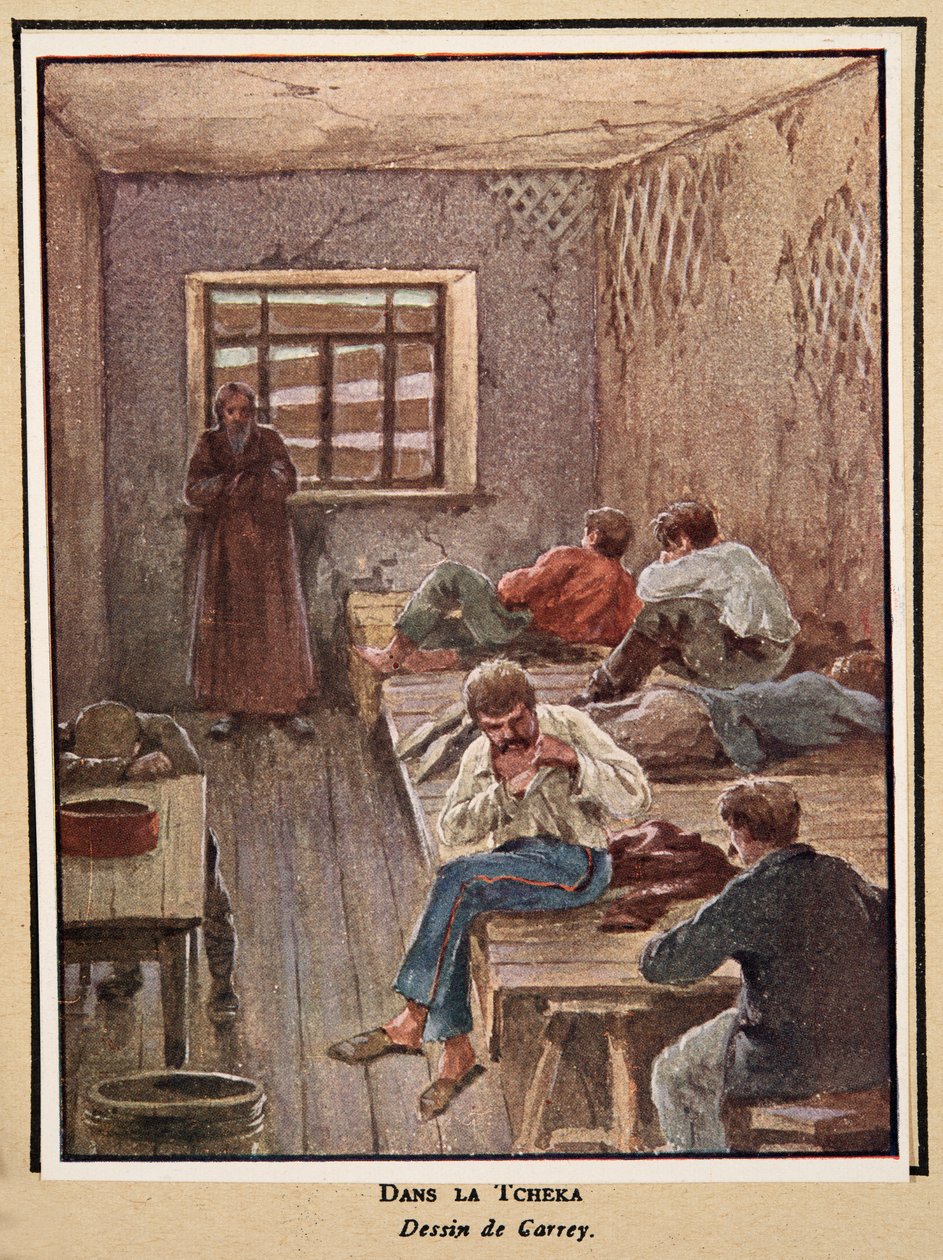 チェカにて；Histoire des Soviets, pub.1922年（カラーリトグラフ） 作： ジョージズ・キャリー