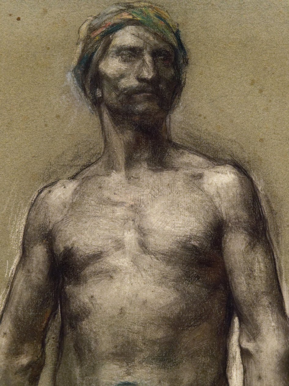 ターバンを巻いた裸の男性の習作（部分）（1888年頃）。 ジョージ・デヴァリエール (1861-1950)。 ダンボール紙にパステル・オン・ペーパー・ロッド・ラミネート。 パリ市立美術館、プパレ。 作： ジョルジュ・デバリエール
