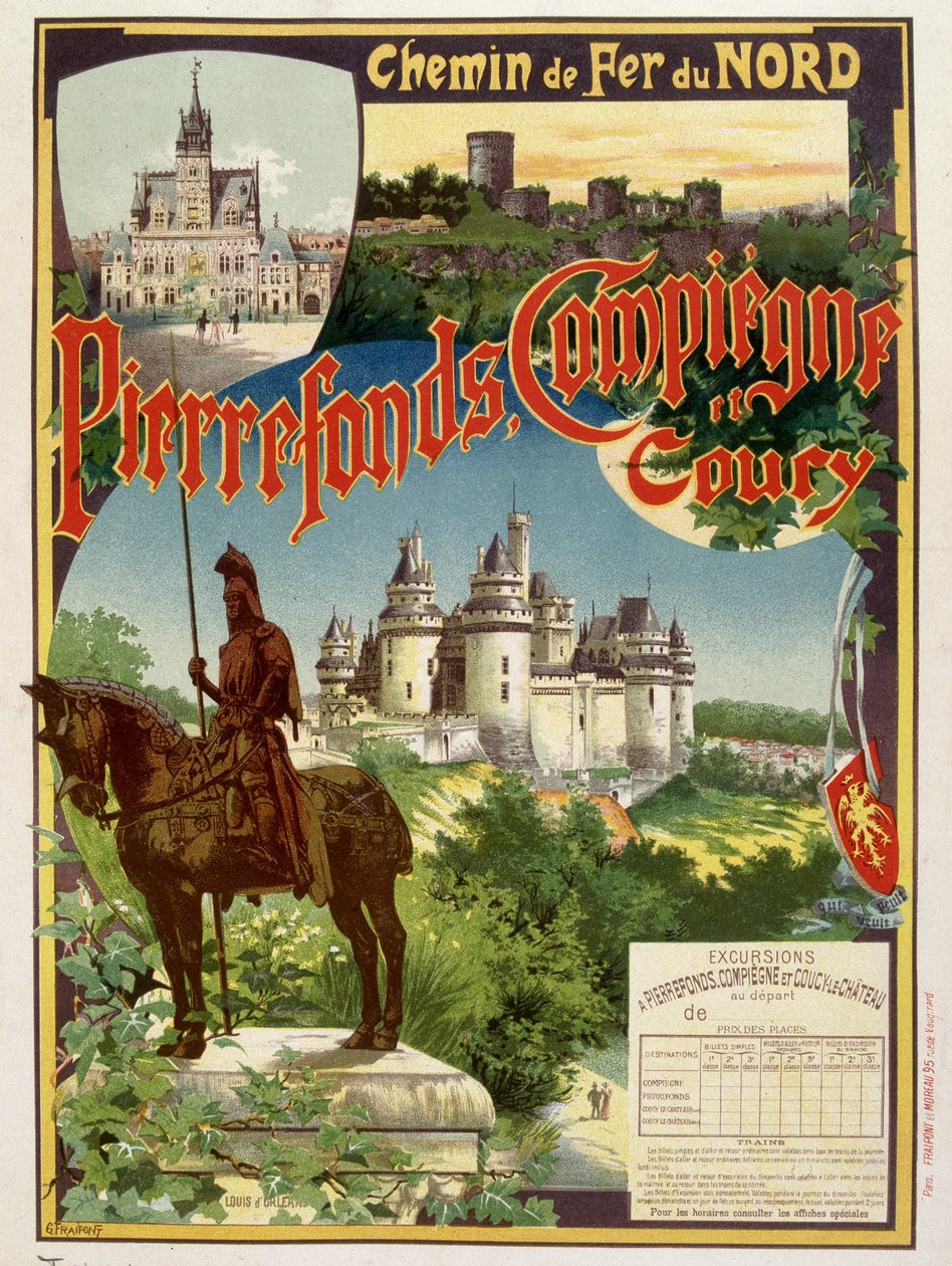 Pierrefonds, Compiègne and Coury - G. Fraipontによるフランス国有鉄道の広告ポスター 作： ジョルジュ・フライポント