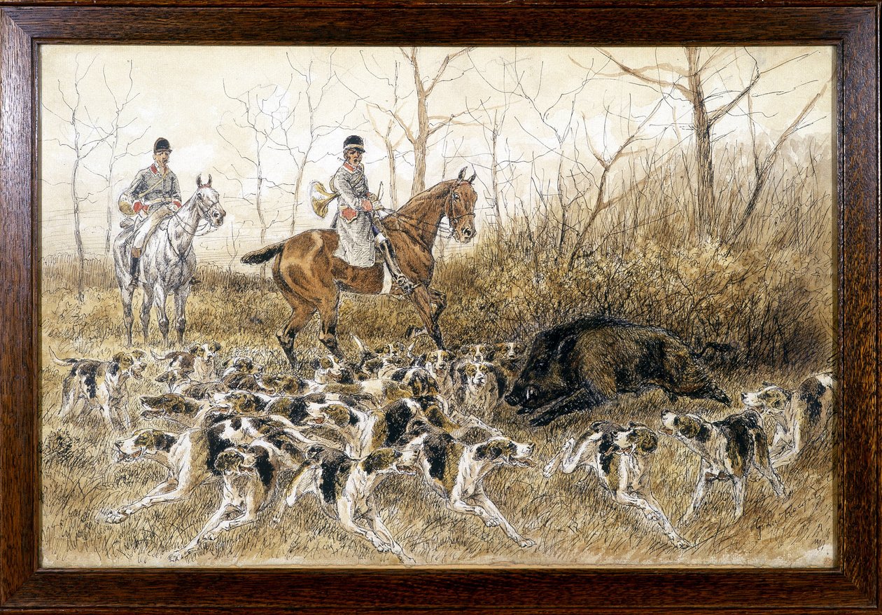 狩りをしているイノシシの周りの犬の群れ - ジョルジュ・ラ・ロック作、1900年頃 作： ジョルジュ・ラ・ロケ