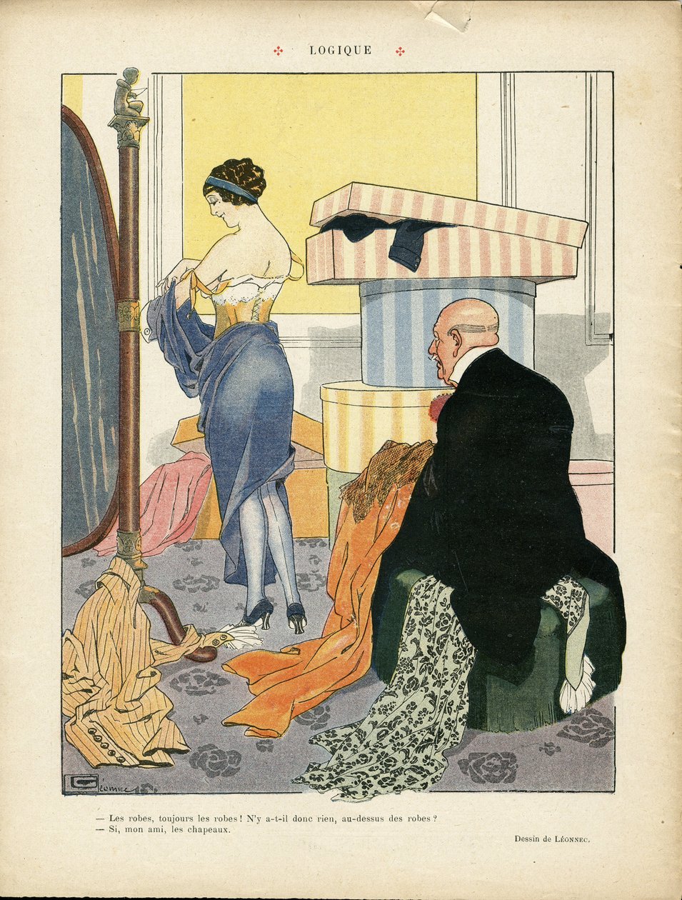 ジョルジュ・ルネック（1881-1940）によるイラストレーション（『ル・リール』誌、06/07/12号） - ロジック - ファッション、帽子、内部建築、富裕層の生活 - 女性 作： ジョルジュ・レオンネック