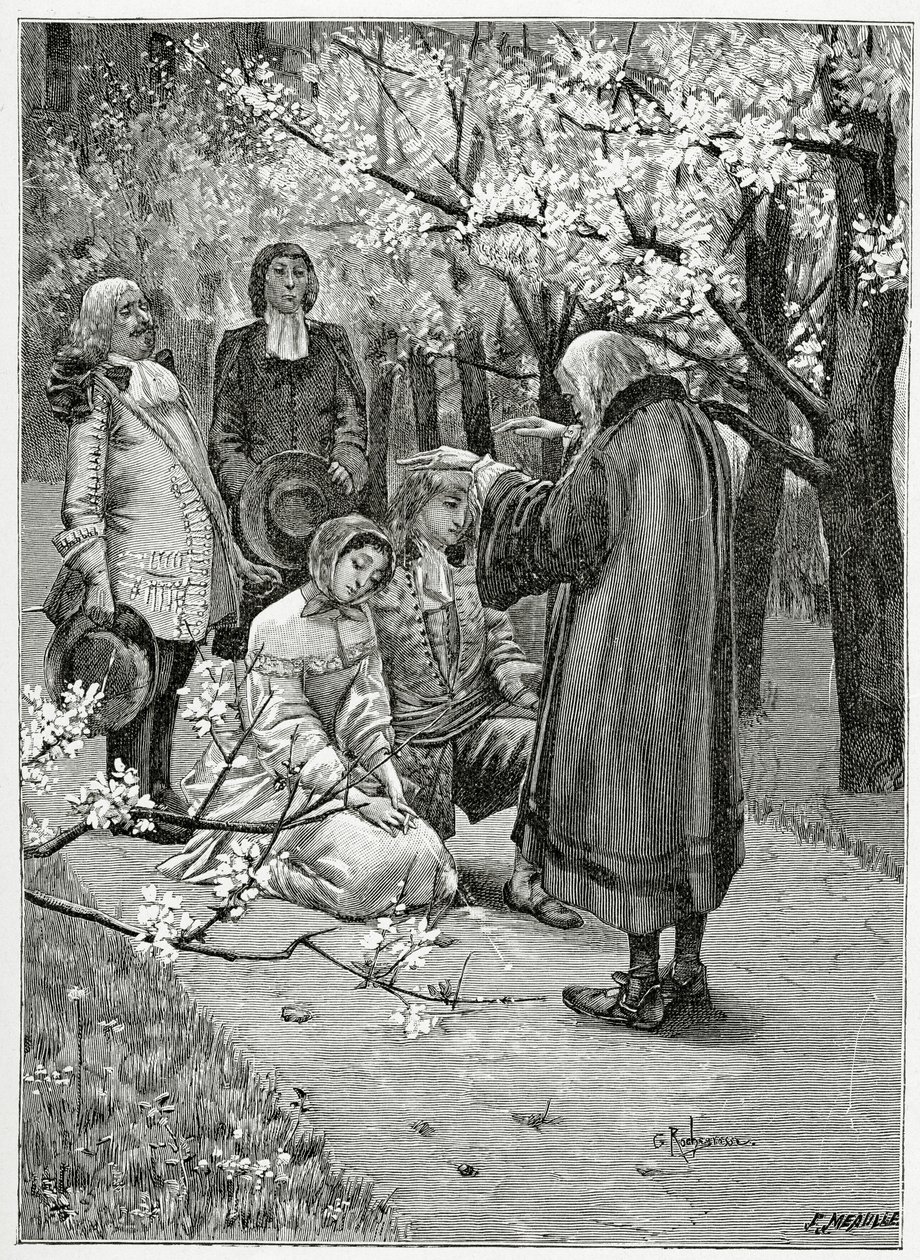 エセルとオーデナーの結婚式-アイスランドのハン、19世紀のイラスト（bw彫刻） 作： ジョルジュ・マリー・ロシュグロス