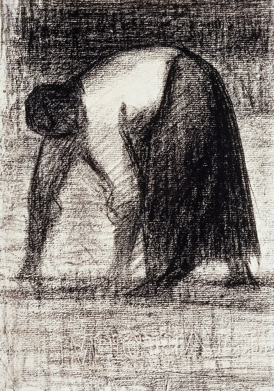 地面に手を持つ農民の女性。 Paysanne les Mains au Sol、1882年 作： ジョルジュ・ピエール・スーラ