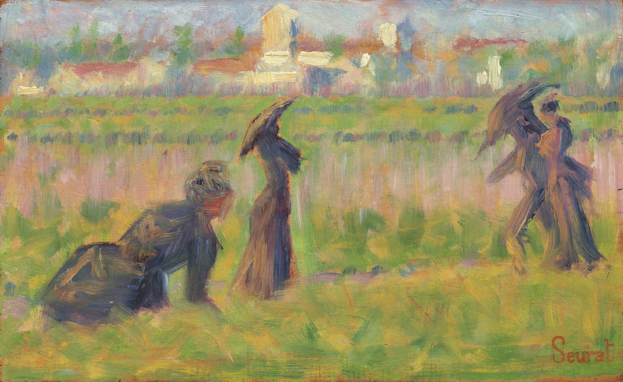風景の中の人物、c。 1883年。 作： ジョルジュ・ピエール・スーラ