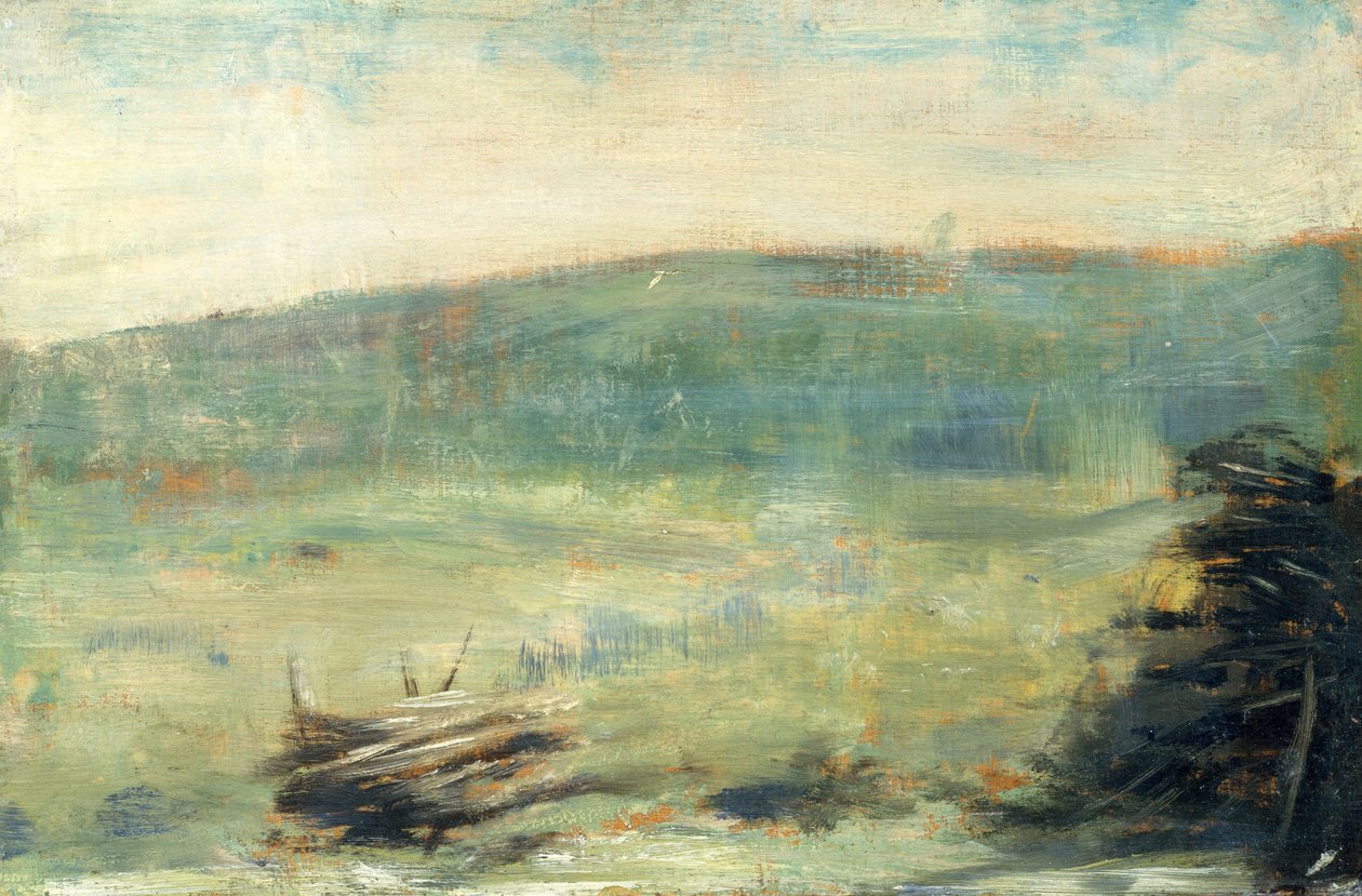 サントゥアンの風景、1878-79（木の上の油） 作： ジョルジュ・スーラ