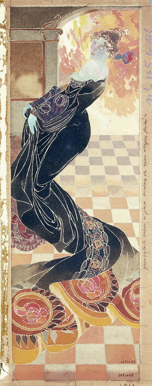 黒のガウンの女性、1900年頃（紙にガッシュ） 作： ジョルジュ・ド・フール