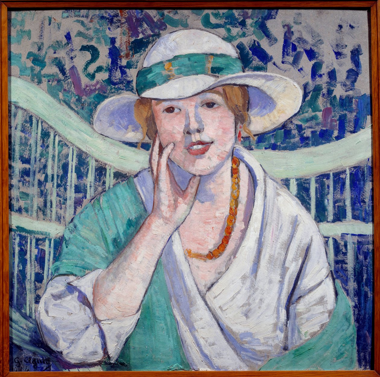 白と緑の帽子をかぶった女性の肖像」 ジョルジェット・アギュット（1867-1922）の絵画 1914年 グルノーブル、ボザール美術館蔵 作： ジョーゼット・アグッテ