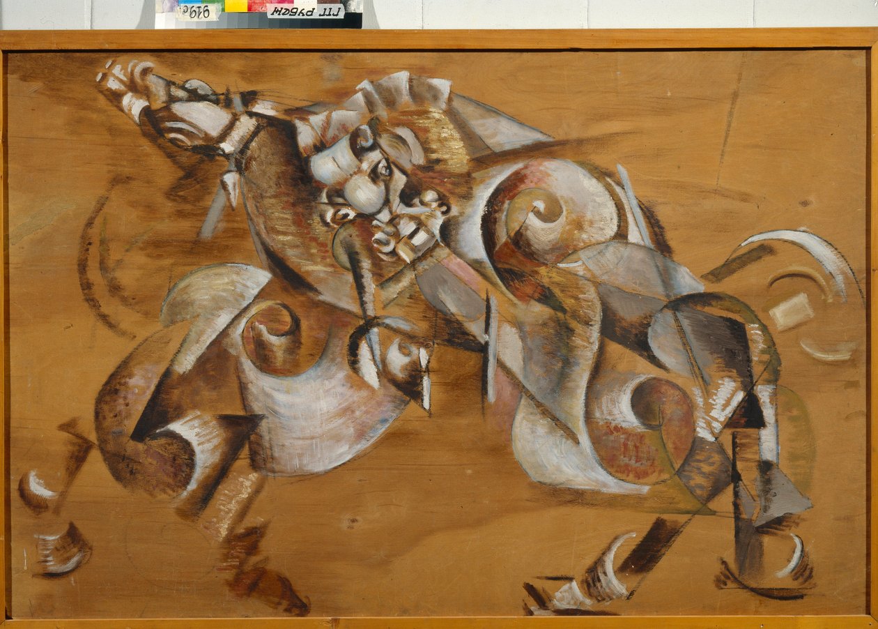 "馬を襲うライオン" ゲオルギー・ヤクーロフ（1884-1928）の絵画 油彩・プレイウッド 1917-1918年 薄暗い 99x149 cm 国立トレチャコフ・ギャラリー（モスクワ 作： ゲオルギー・ボグダノビッチ・ヤクロフ