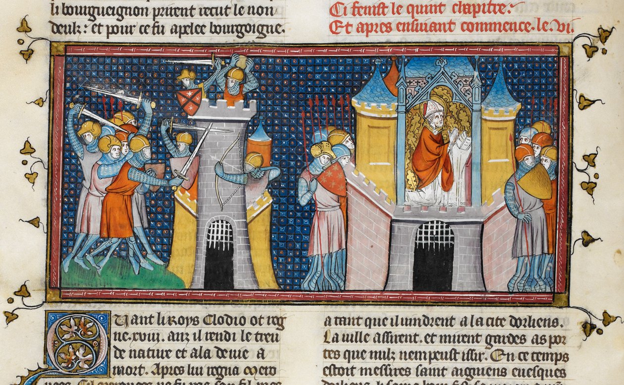 オルレアンを略奪するフン族、アグナンの祈り（「Chroniques de France ou de St Denis」、14世紀） (22716441545) 作： トビリシのGeorgiaLevanRamishvili
