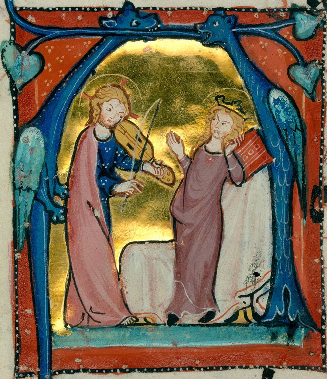 音楽を奏でるイエス - シトー会アンティフォナリー (Delights Antiphonar), breisgau, c. 1300 (Karlsruhe, Baden State Library, COD. St. Georgen 5, fol. 16 v) (46824974821) 作： トビリシのGeorgiaLevanRamishvili