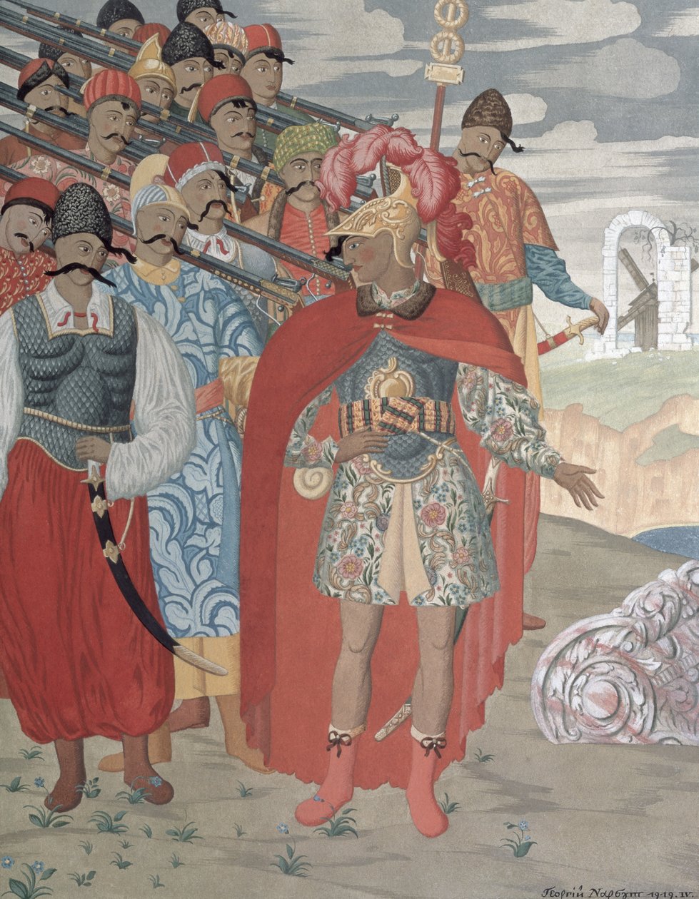 アエネアスと彼の兵士、1919年（カラー彫刻） 作： ジョージー・ナルブト