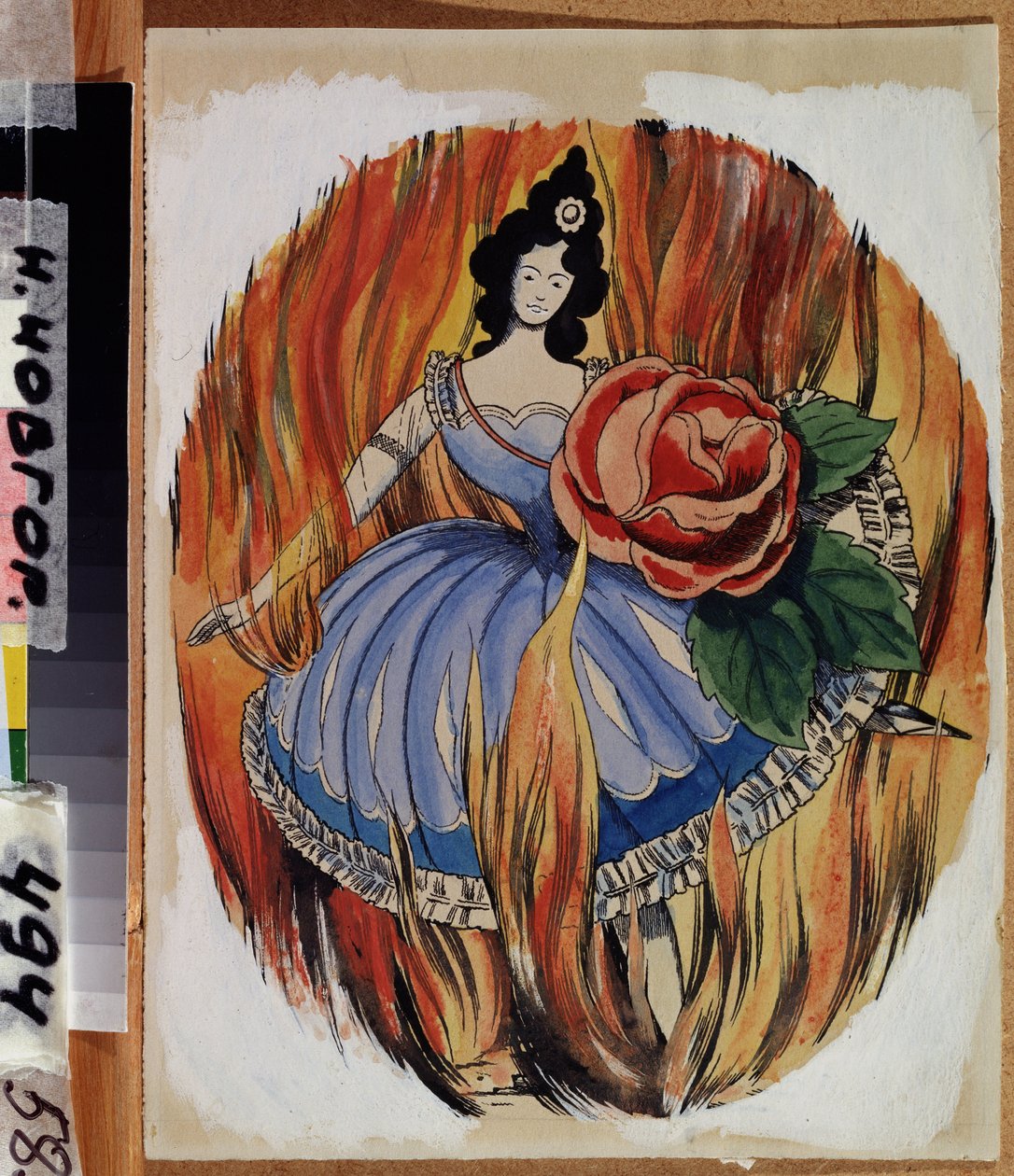 炎の巫女。 炎の中でダンスのステップをスケッチするバレリーナ。 Georgi Ivanovich Narbut (1886-1920) の作品、紙に水彩とインク、1910 年頃。 ロシアの芸術、20 世紀初頭、象徴主義。 国立美術館、ナイン 作： ジョージー・ナルブト
