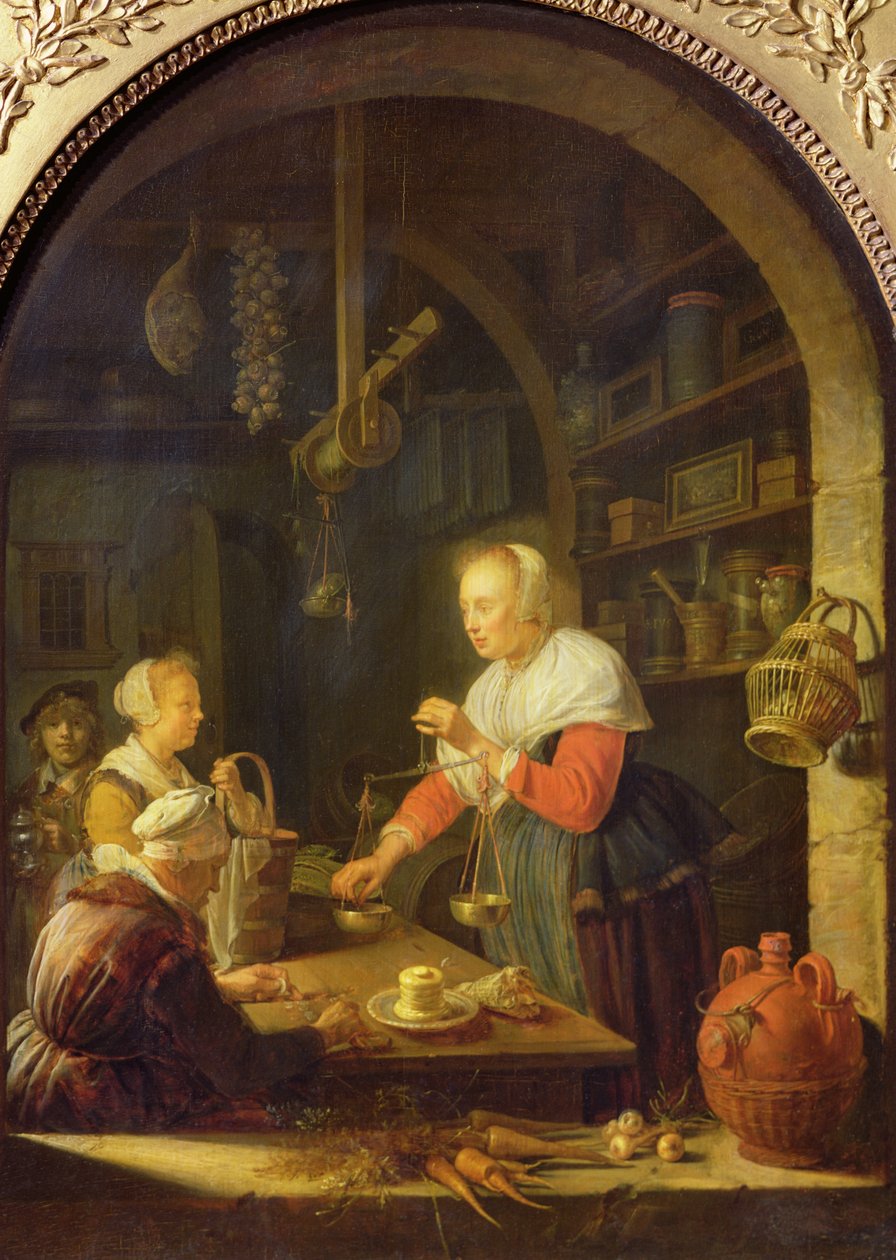 村の食料品店、1647年 作： ゲリット・ドゥ