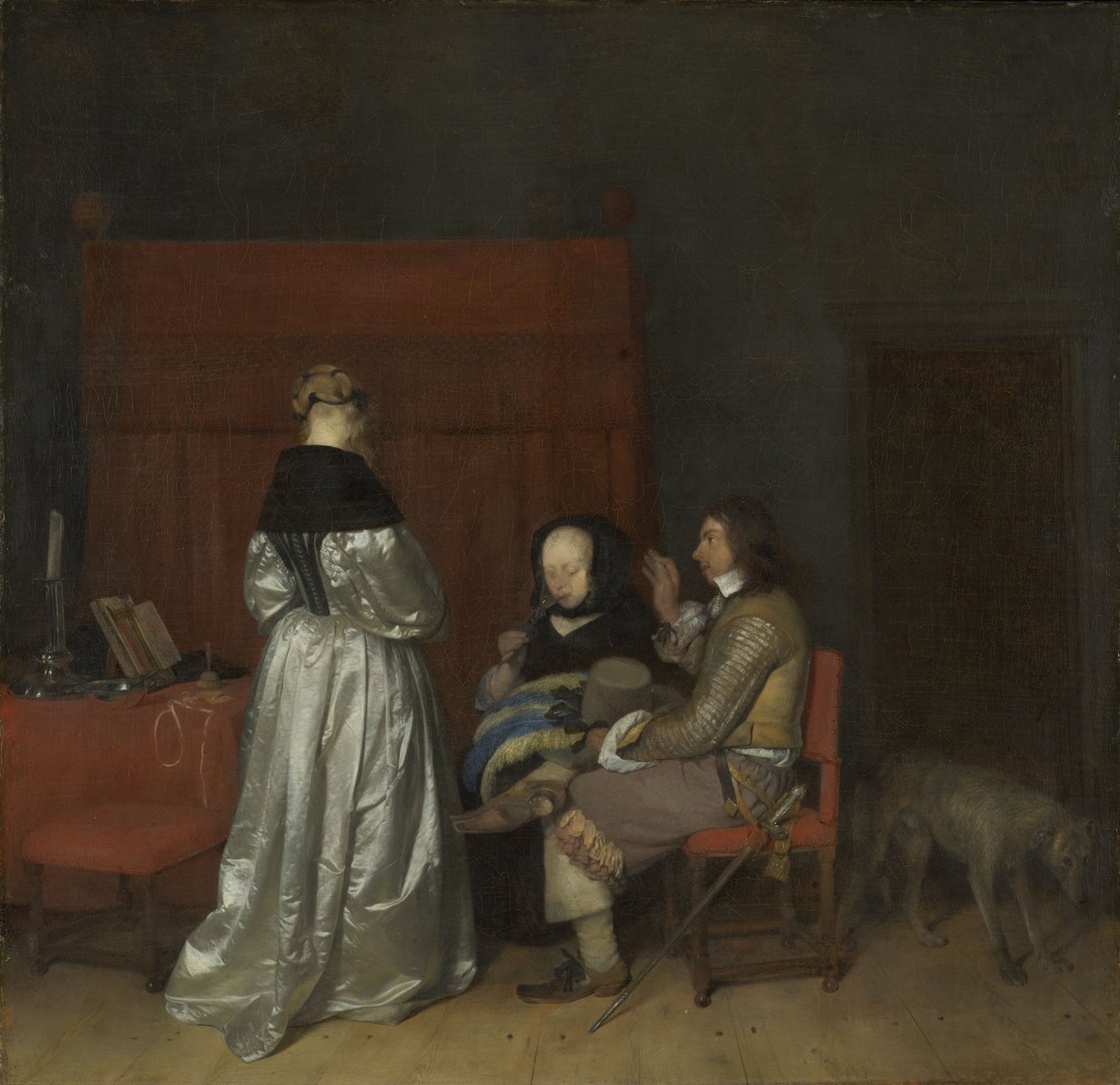 Gallant Conversation、別名「父方の忠告」、1654年 作： ヘラルトテルボルチ