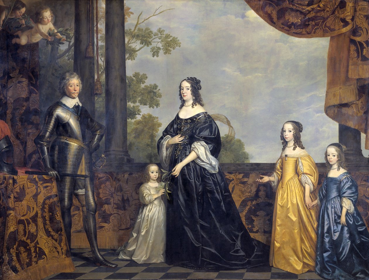フレデリックヘンリー、オレンジの王子（1584-1647）、ソルムスブラウンフェルスのアマリア（1602-1675）、および3人の末娘のグループ写真 作： ゲリット・ファン・ホンソースト