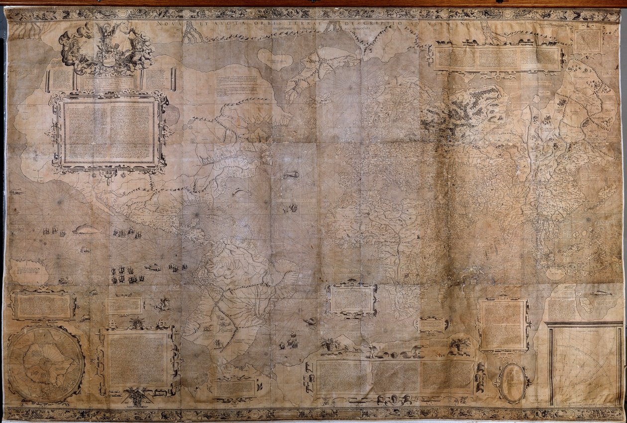世界の地理地図。ジェラード・メルカトール（1512-1594）の投影図から見たオランダの学校の地図 作： ジェラルド（後）メルカトル