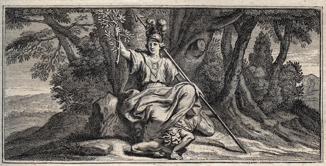不協和音を叩くミネルバ - Minerva Terrassant la discorde - Daniel Halle（1614-1675）の後にGerard Edelinckが描いたエングレーヴィング。 作： ジェラルド・エデリンク