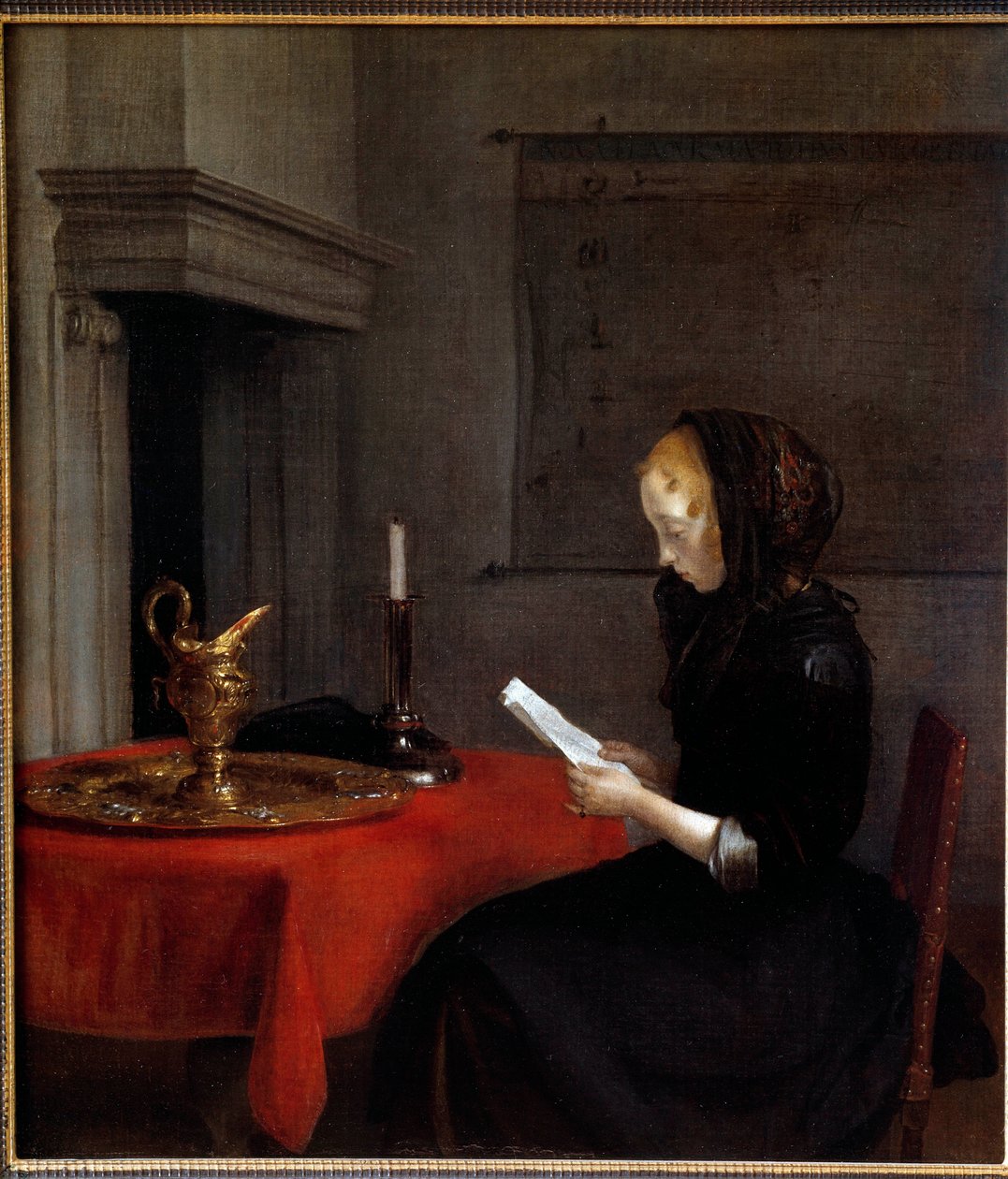 手紙を読む女性。オランダ人ジェラルド・テル・ボルヒ（1617-1681）の絵画 作： ヘラルトテルボルチ