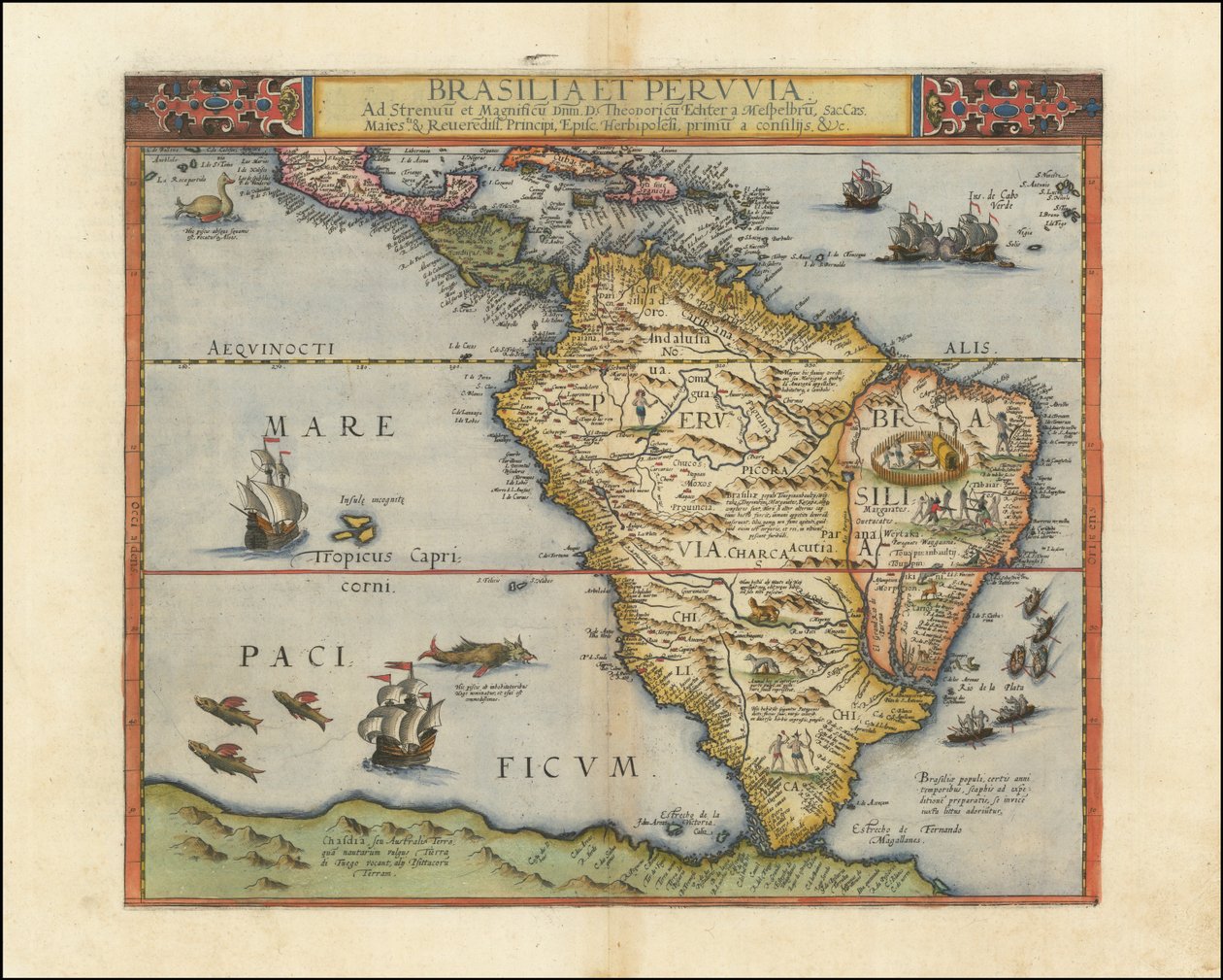 南アメリカの地図、1593年 作： ジェラール・ド・ジョード