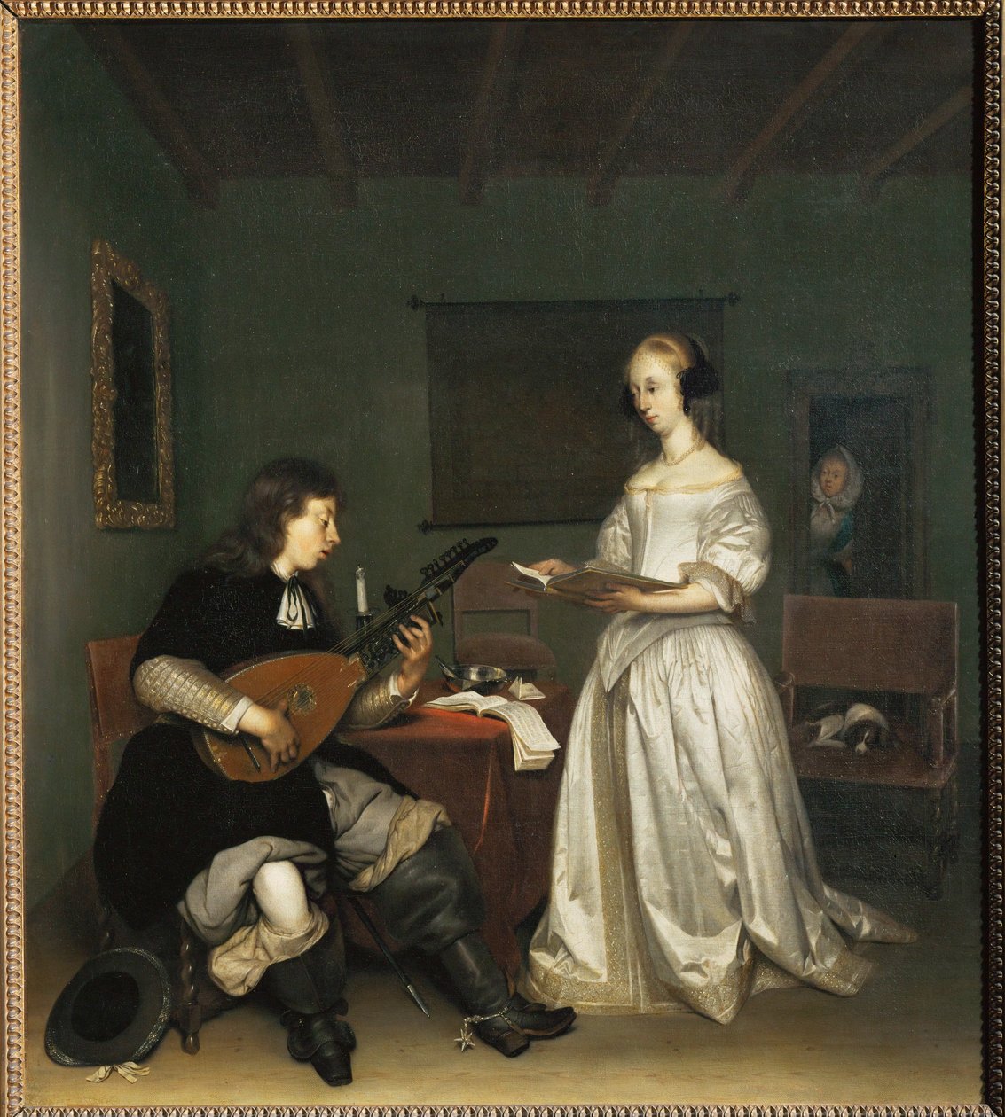 歌手とテオルボ・リュート奏者のデュオ。 作： Gerard ter BorchまたはTerborch
