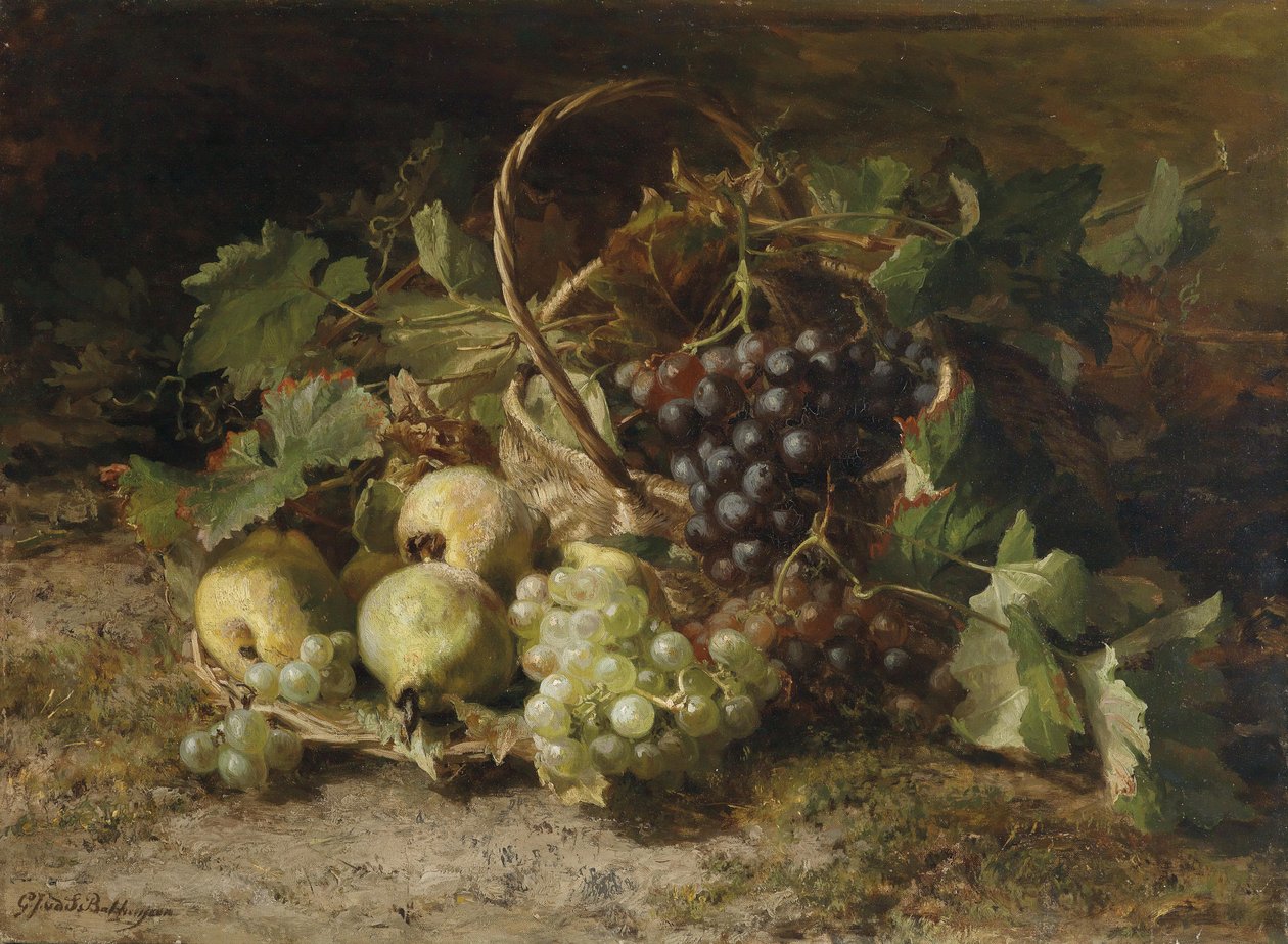オランダ語：Stilleven met druiven en peren ブドウと梨の静物画 作： ジェラルディーナ・ヤコバ・ファン・デ・サンデ・バクホイゼン