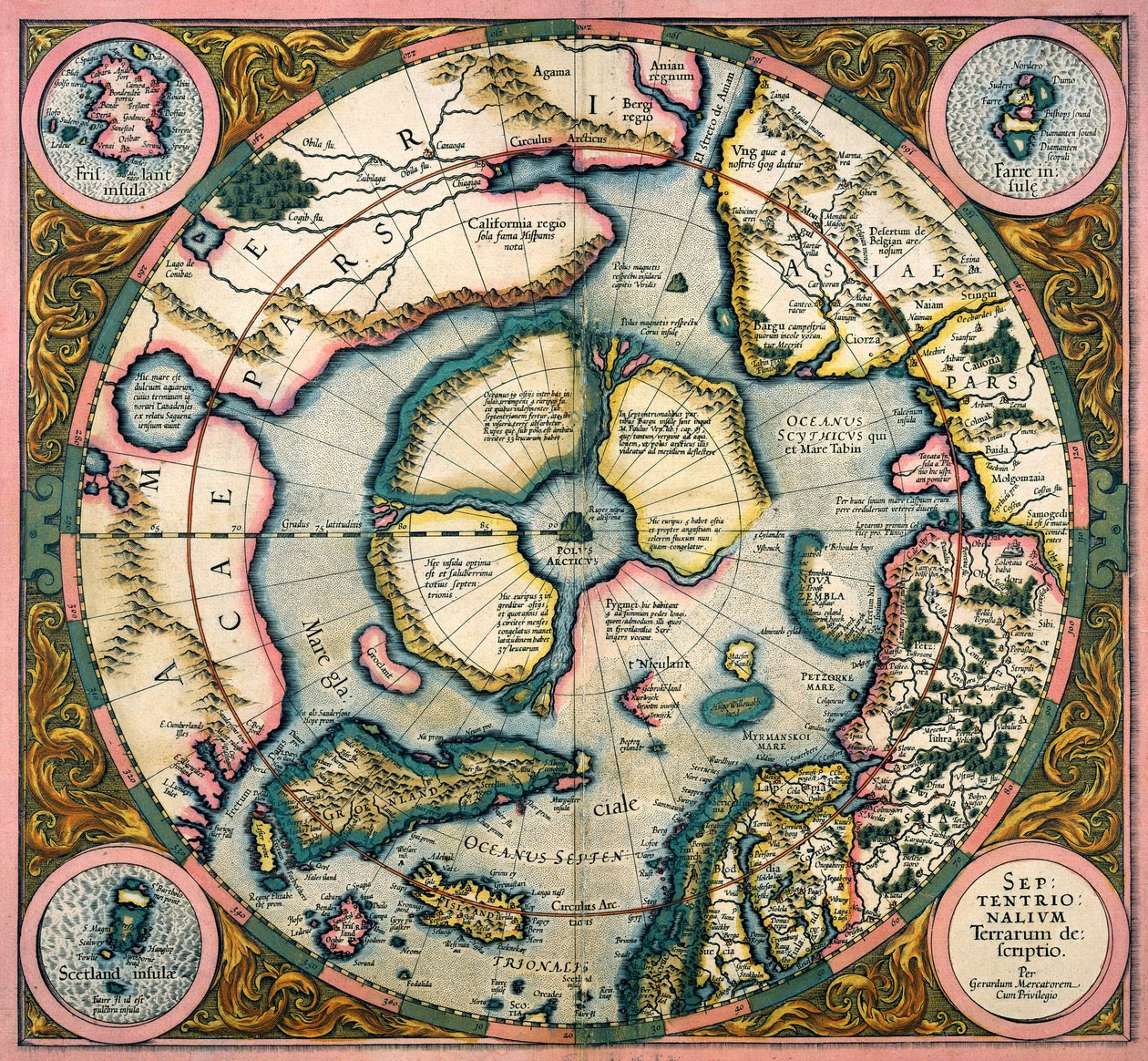北アメリカ1595の北記述世界地図 作： ゲラルドゥスメルカトル