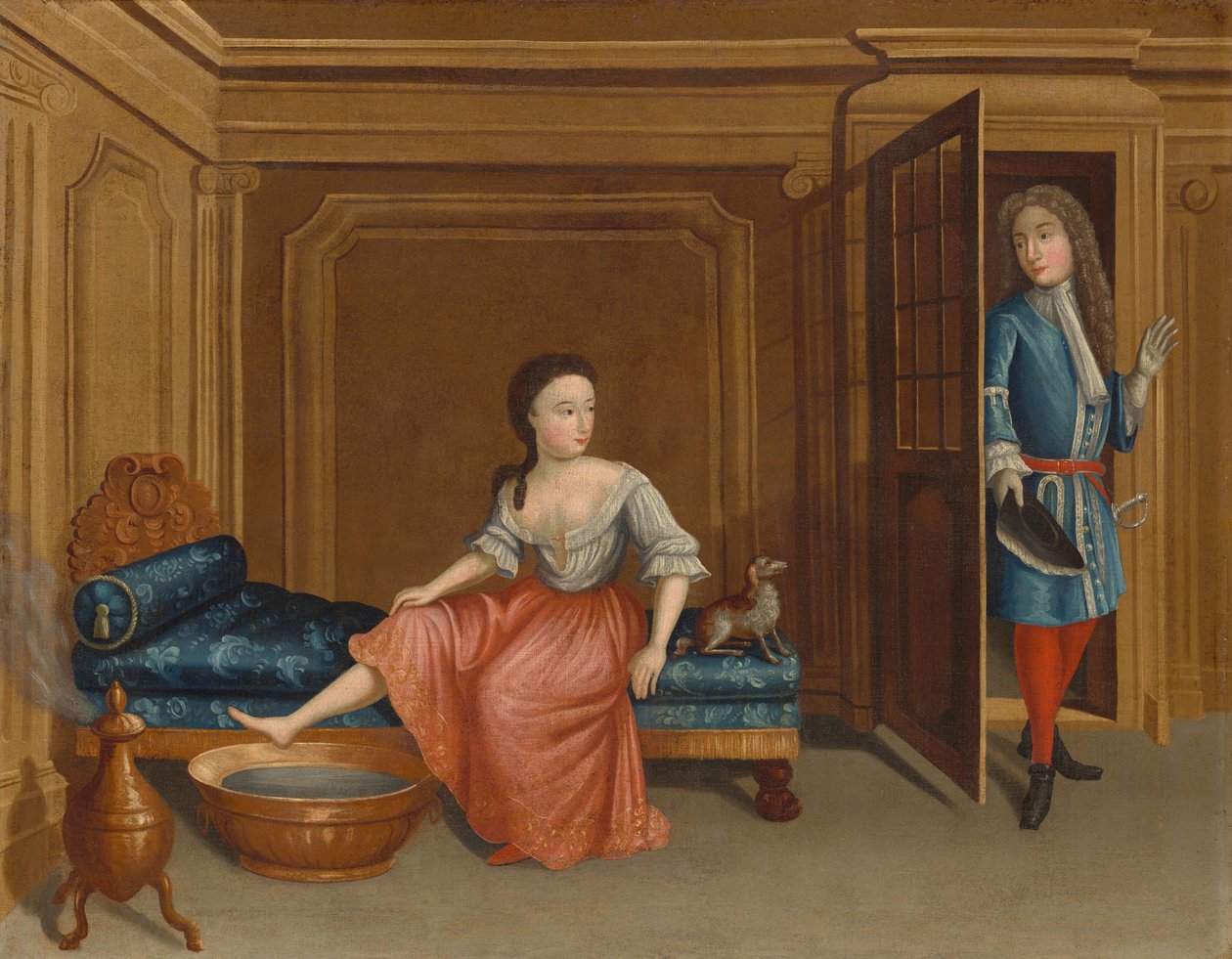 お風呂で服を脱ぐ婦人、c. 17301740。 作： Gerardus Duyckinck