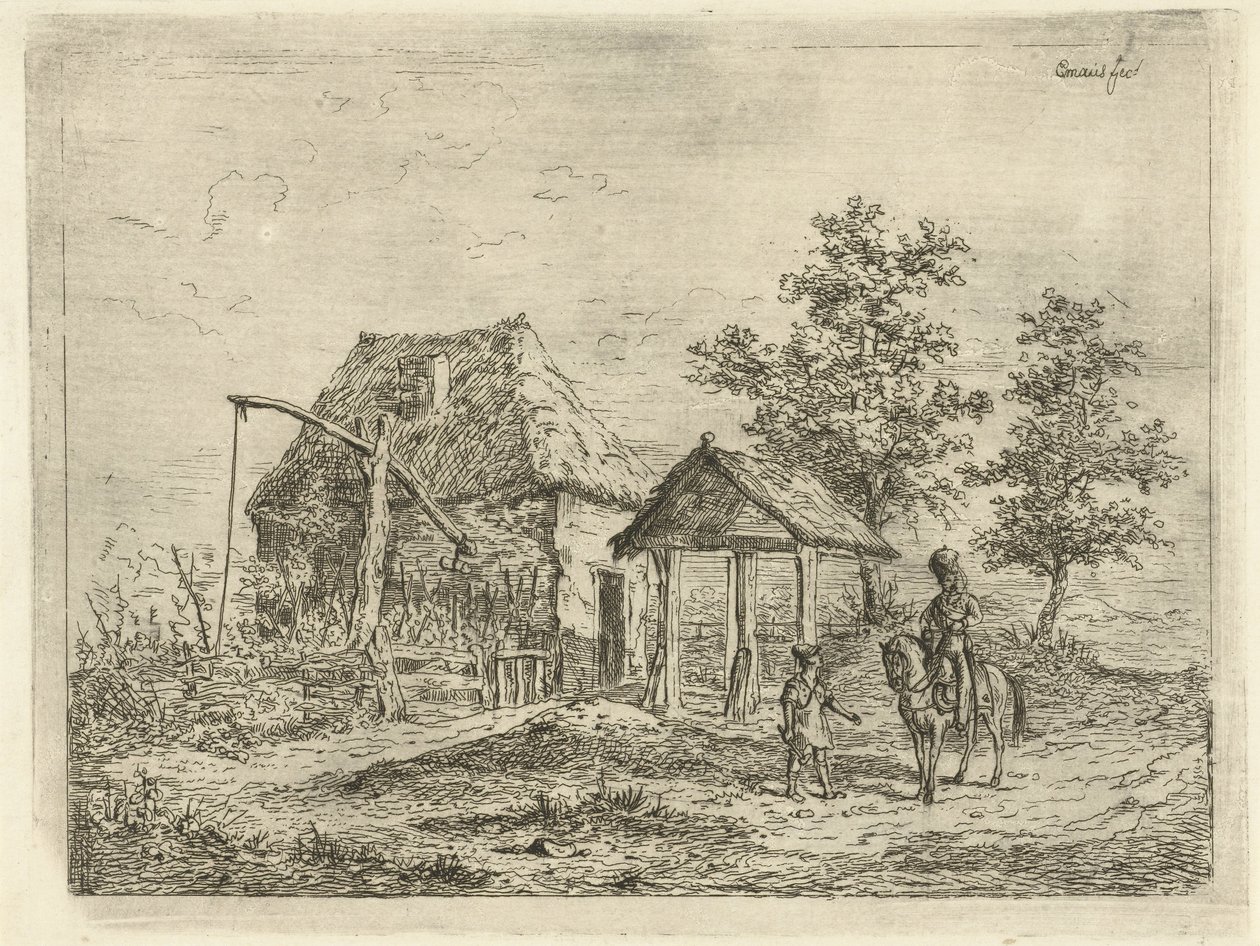 牧場の騎兵 騎手と農夫 作： Gerardus Emaus de Micault