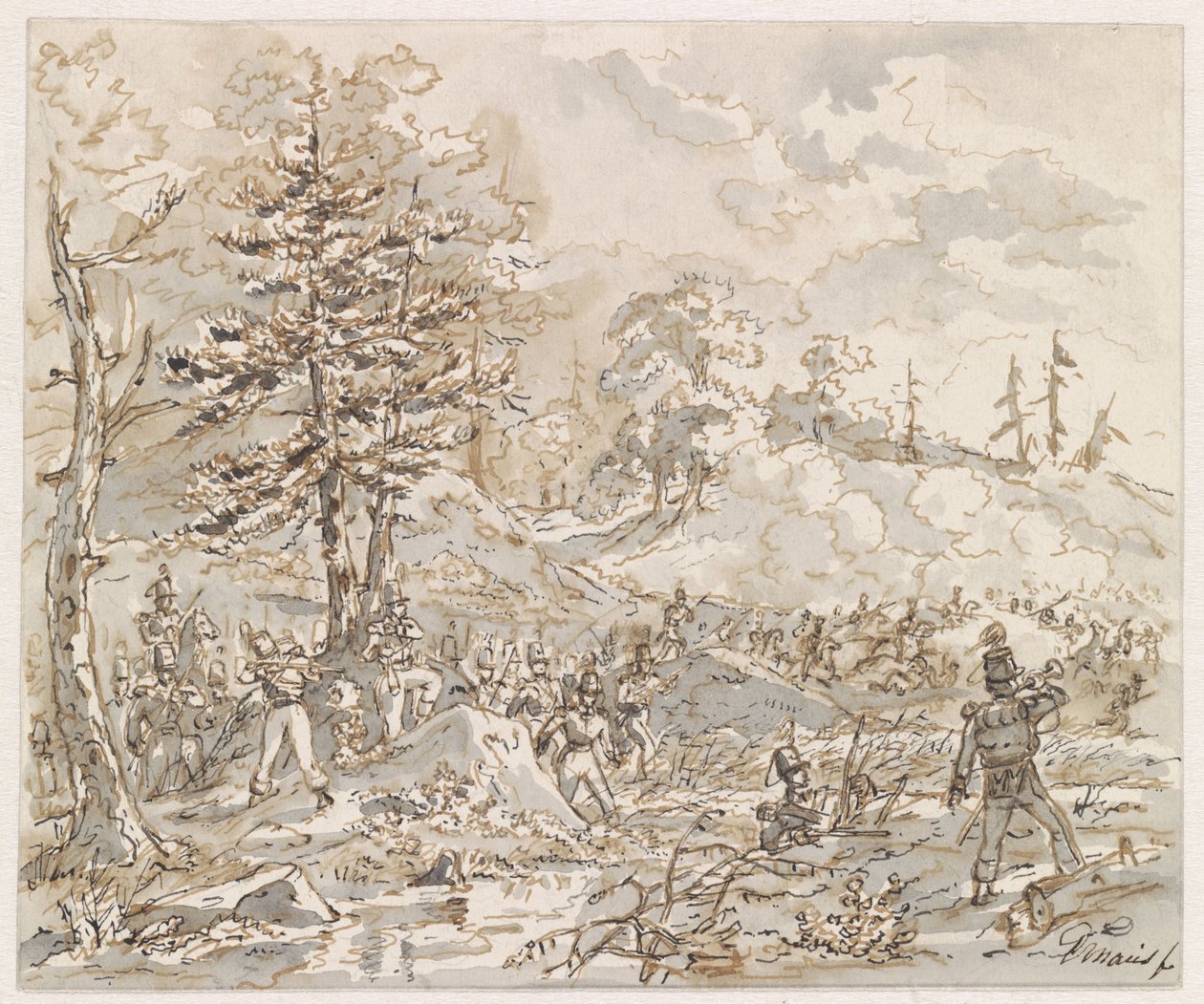 丘陵地帯での騎兵と歩兵の戦闘 作： Gerardus Emaus de Micault
