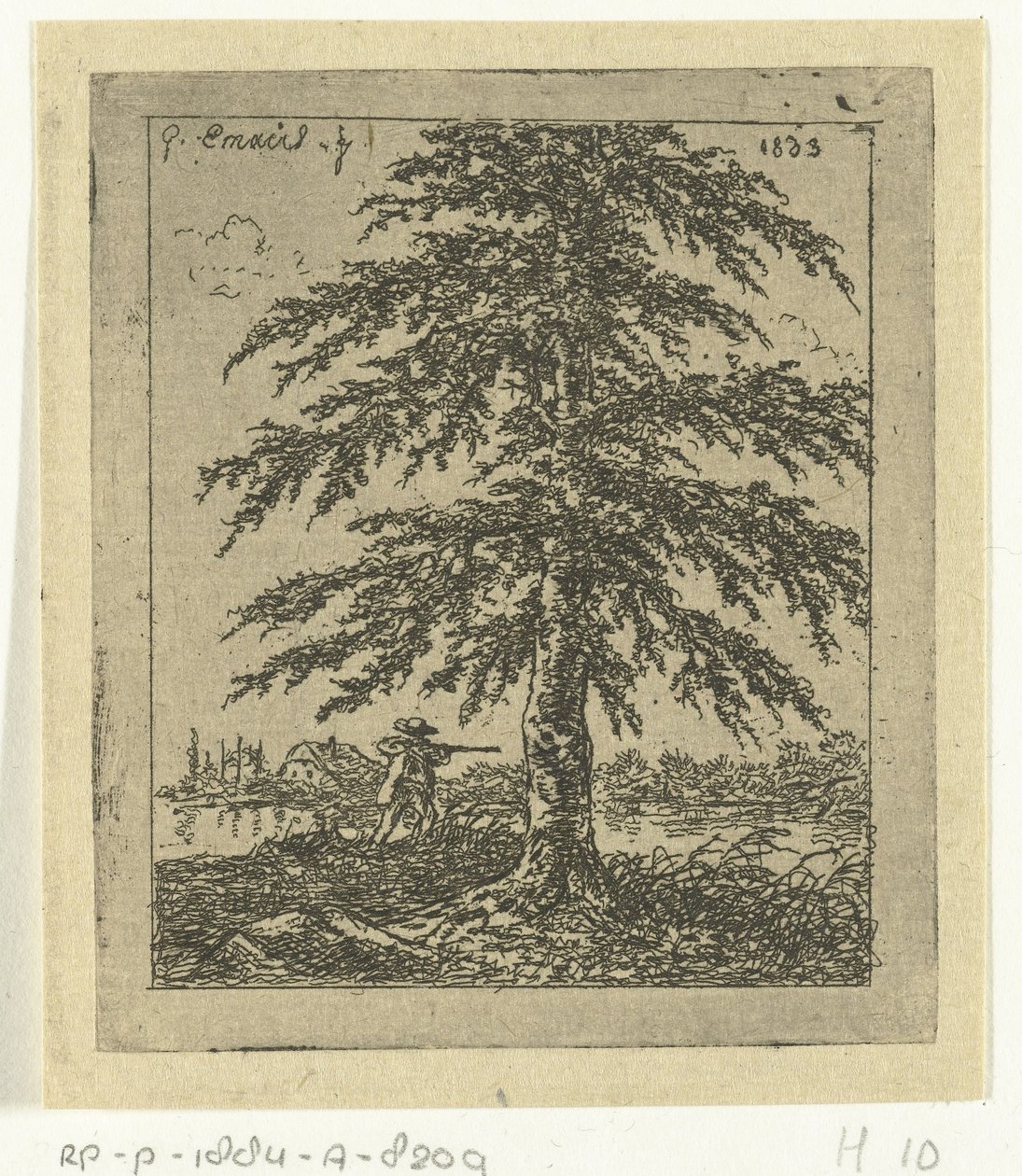 ブナとハンターのいる風景 白樺 作： Gerardus Emaus de Micault