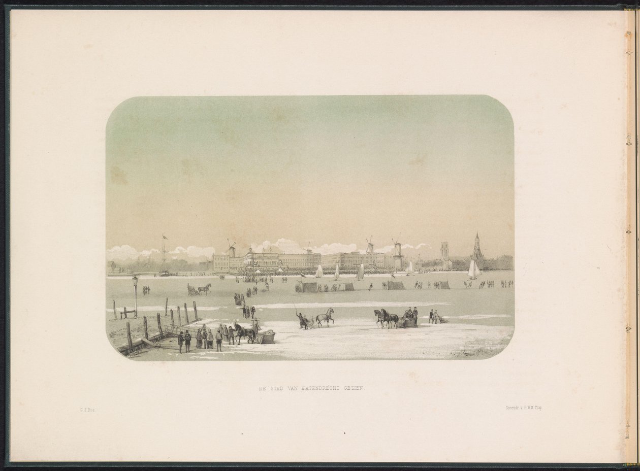 IJsvermaak op de Maas te Rotterdam, gezien vanaf Katendrecht, 1855 von Gerardus Johannes Bos