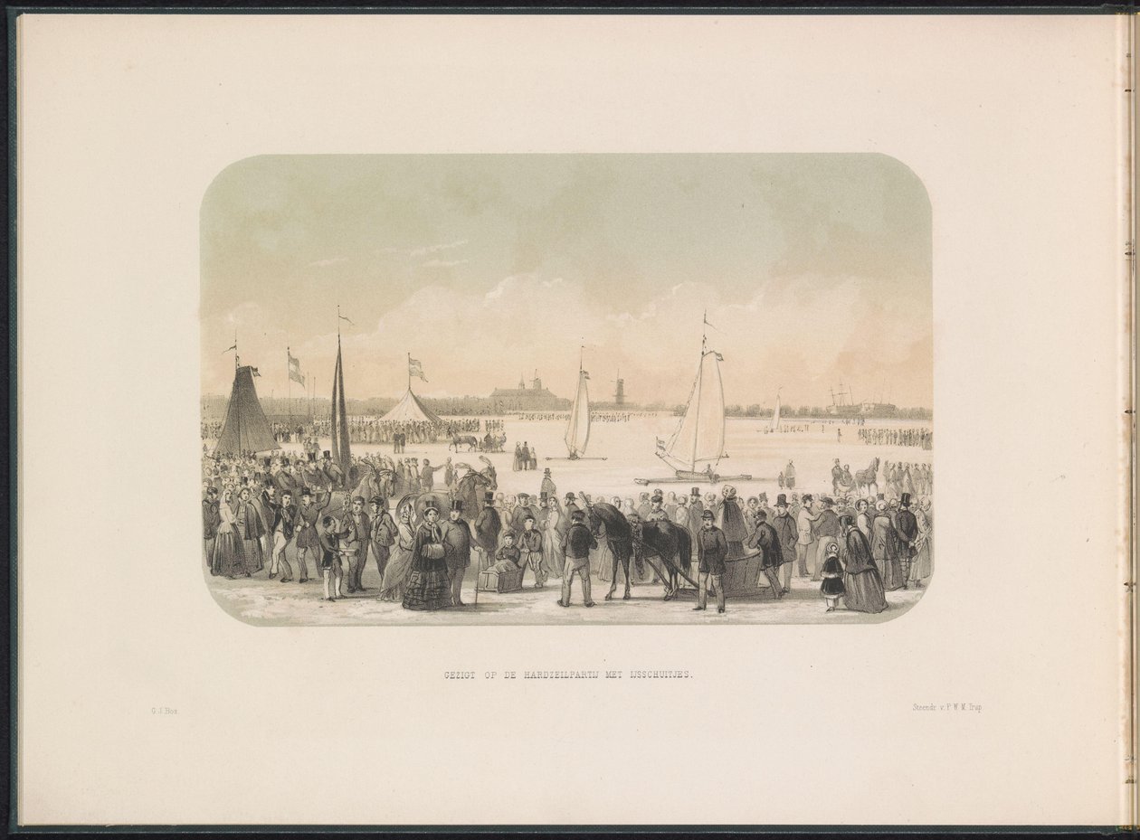 Wettbewerb für Eissegeljachten auf der Maas in Rotterdam, 1855 von Gerardus Johannes Bos