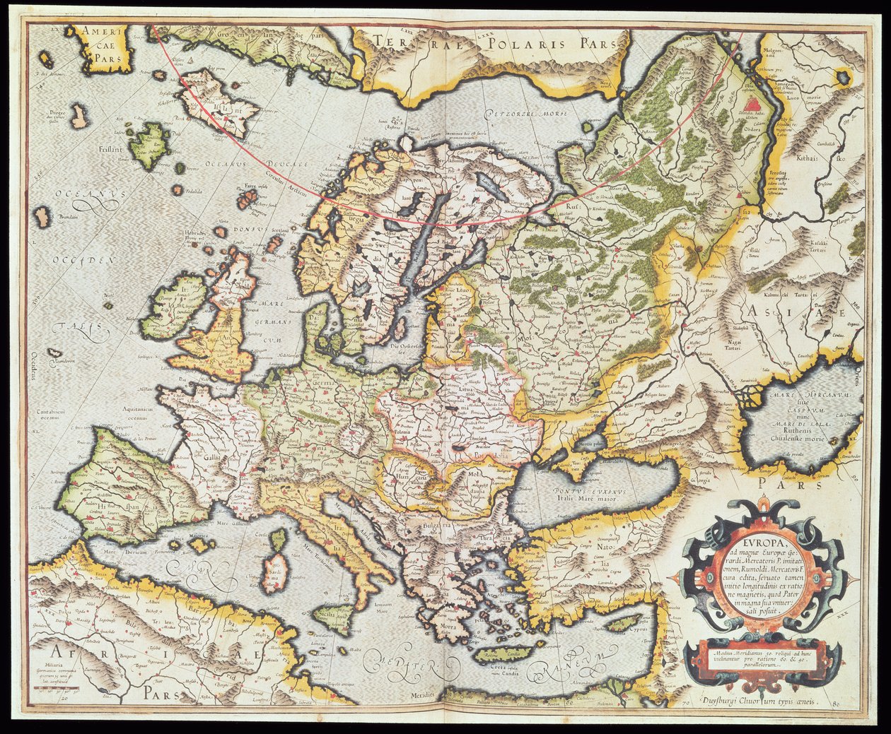 ヨーロッパの地図、1554年頃（手描きの彫刻） 作： ゲラルドゥスメルカトル