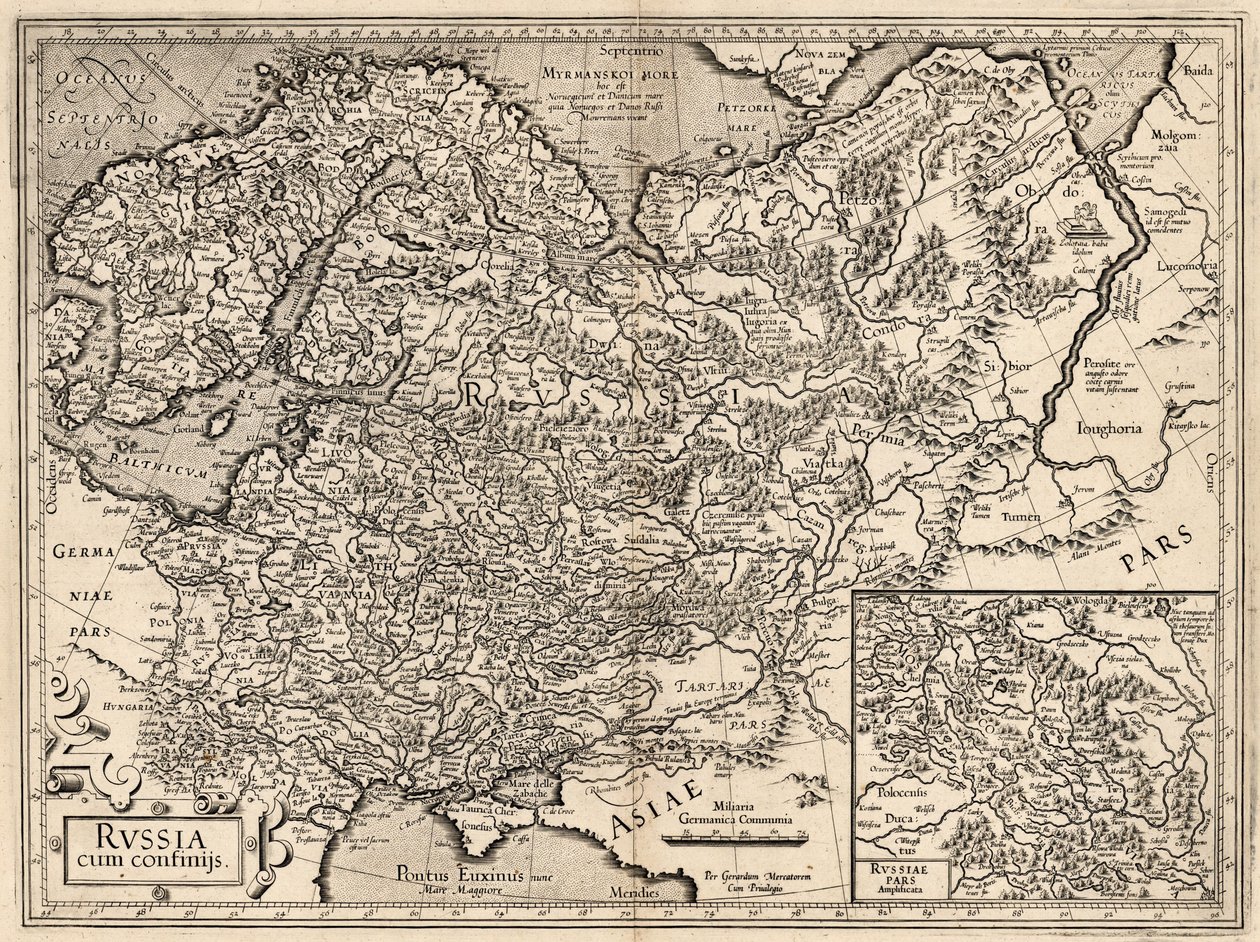 ロシア兼コンフィニス。 ロシアの地図、1587 年。 作： ゲラルドゥスメルカトル