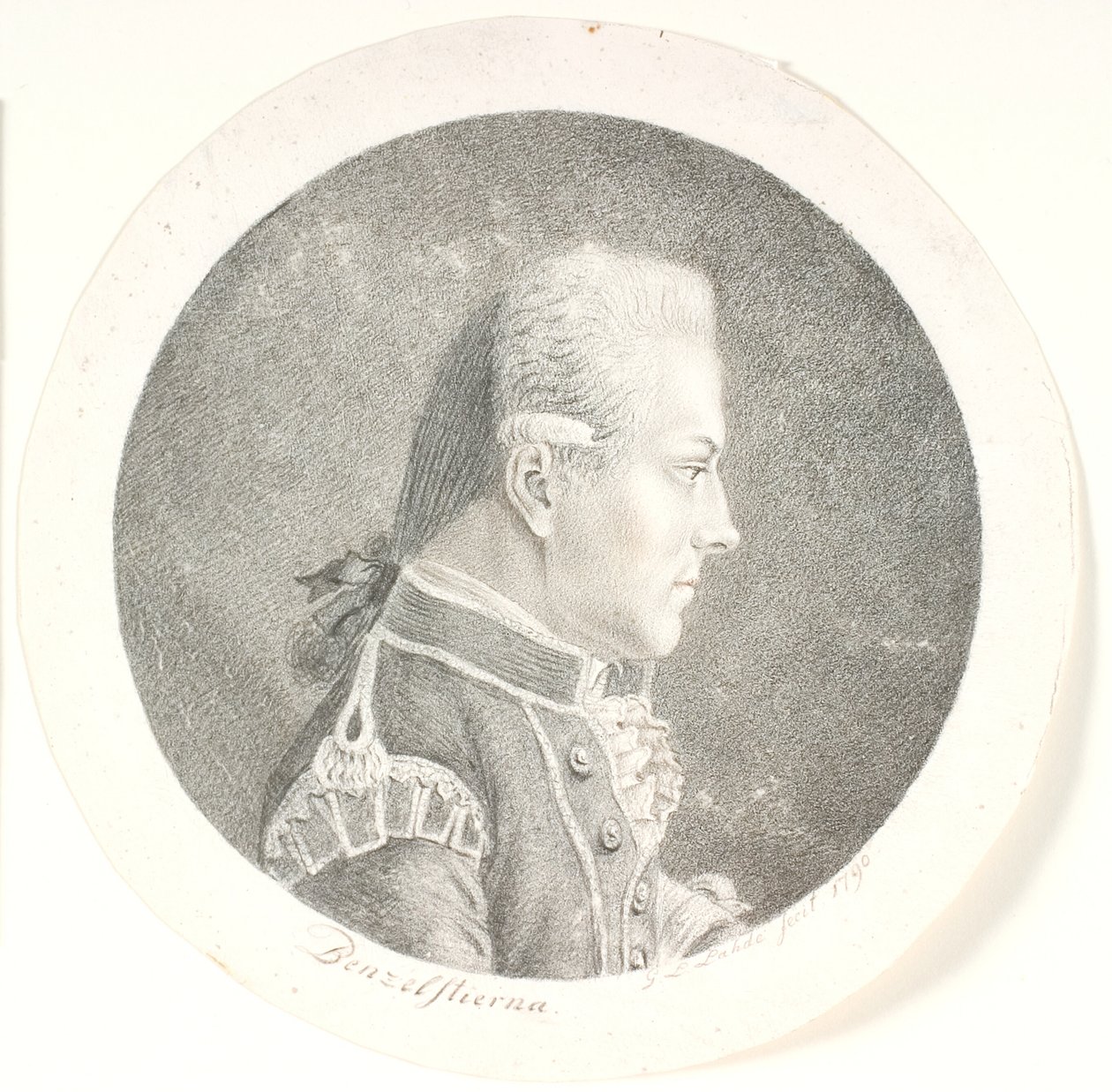 スウェーデンの海軍士官、ラース・ベンゼルストジャーン (1759-1808) の肖像画。 バスト画像。 右側のプロフィール 作： ゲルハルト・ルートヴィヒ・ラーデ