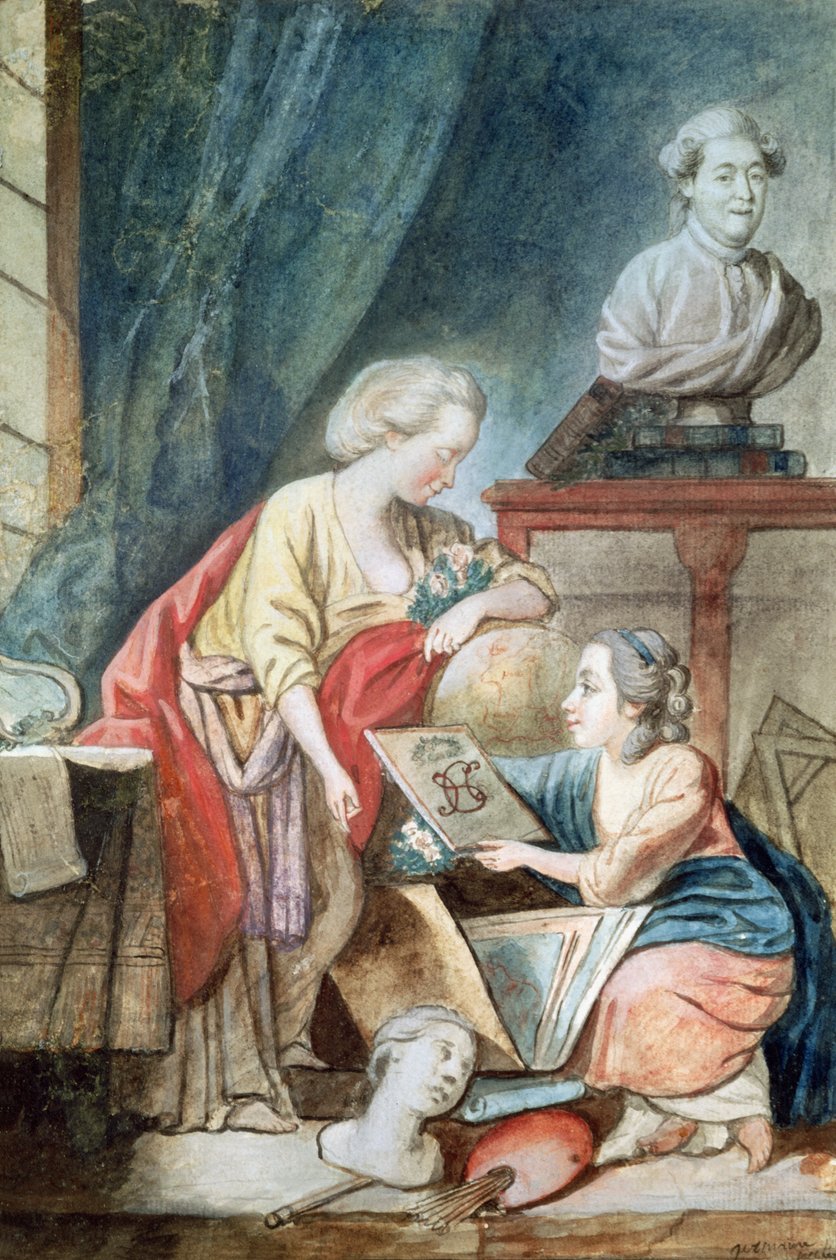 1780年のネッカー家（紙にパステル、ガッシュ、トイレ） 作： ジャーメイン・ネッカー