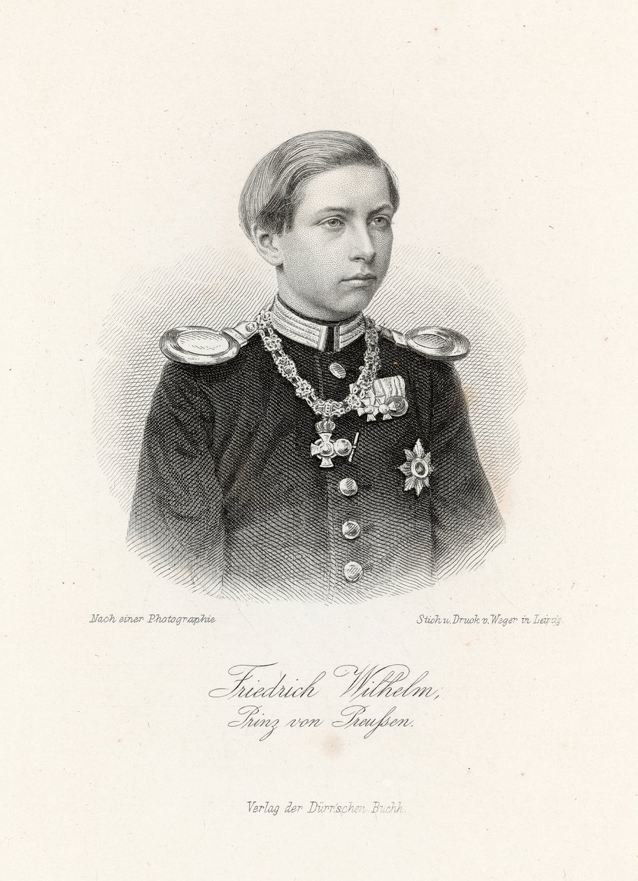 フリードリヒヴィルヘルム、プリュッセン王子（1859〜1941年）、「Allgemeine Moden-Zeitung」、ライプツィヒ、1872年 作： ドイツ語学校
